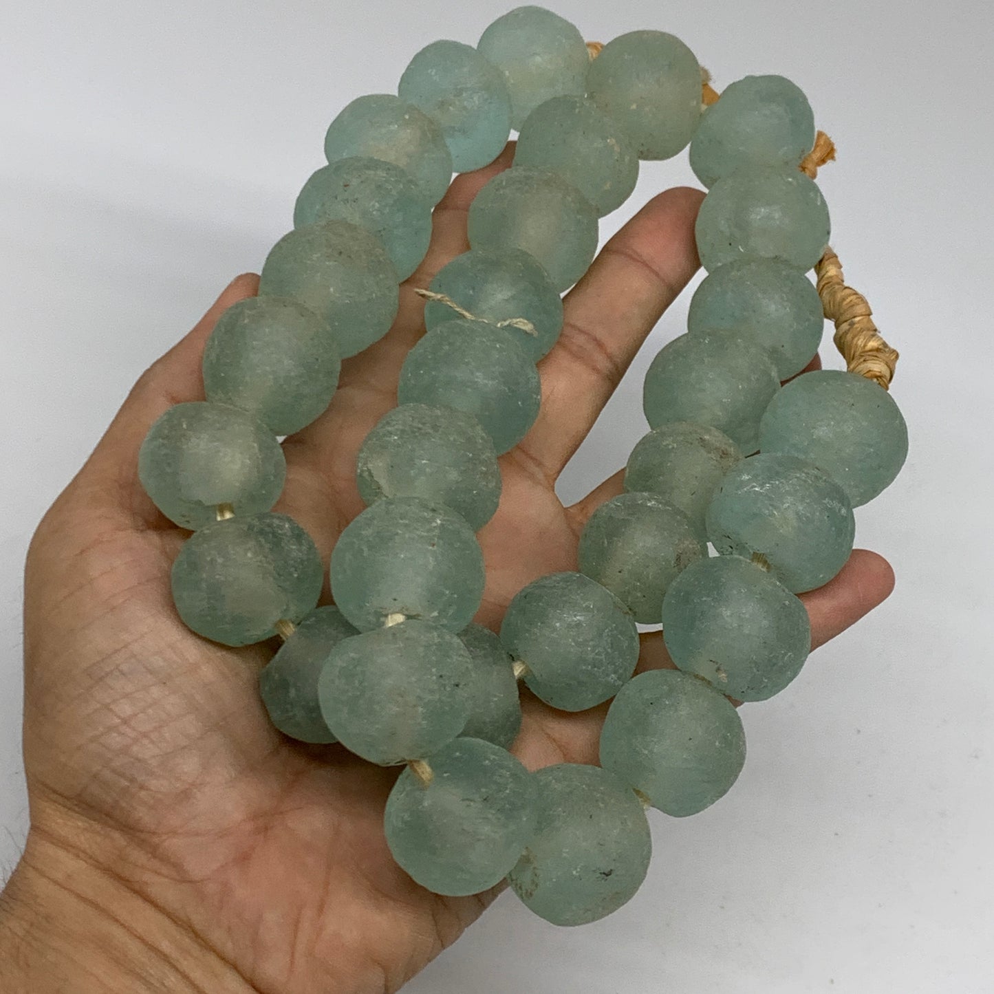 1.06 lbs, 16mm-22mm, 1 Strand, 31 beads, Green/Blue Sea Glass Beads , B35734