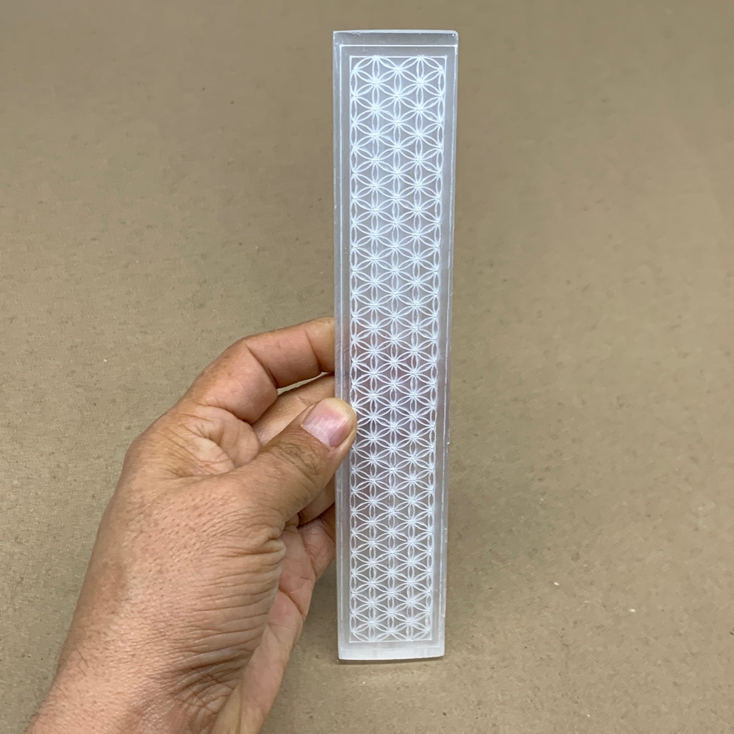 10pc, 150-190g, 7.9" x 1.5" x 0.51", Carved Solid Selenite Crystal Etched Ruler,