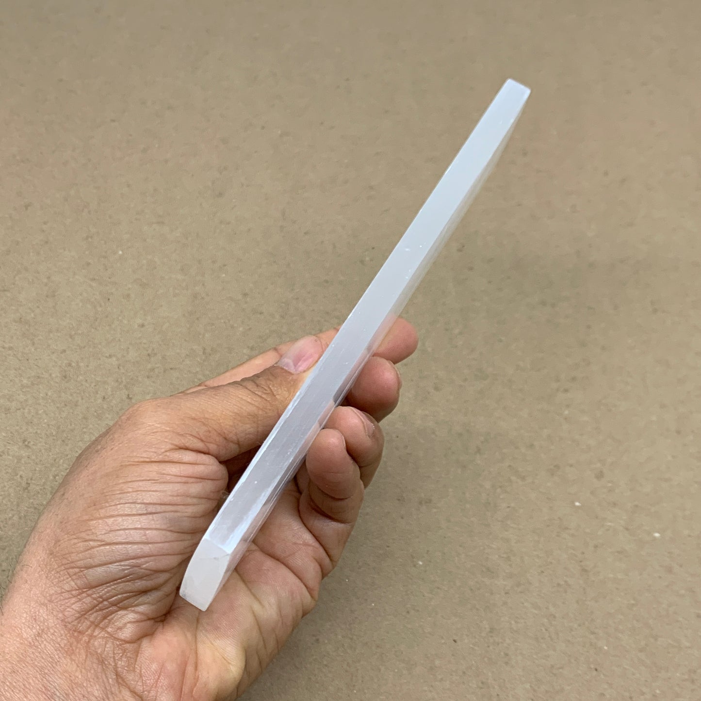 10pc, 150-190g, 7.9" x 1.5" x 0.51", Carved Solid Selenite Crystal Etched Ruler,