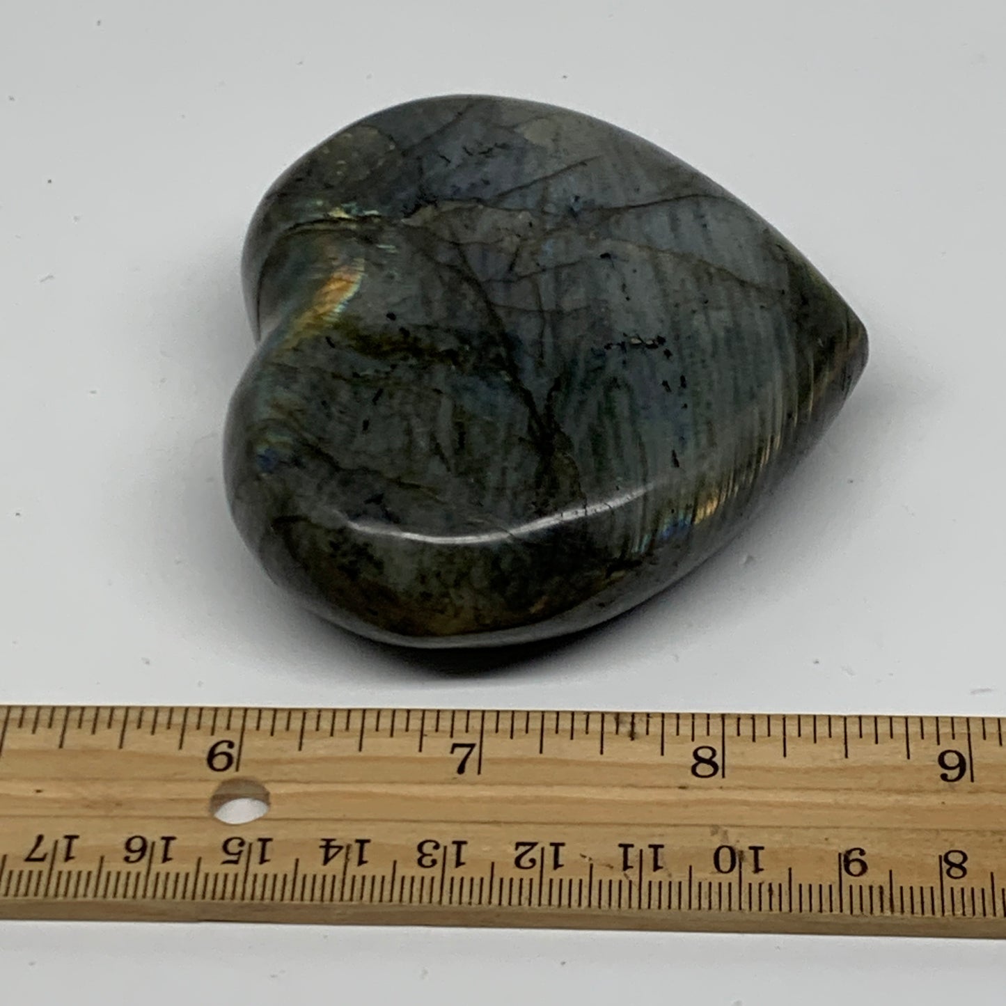 0.52 lbs, 2.9"x3.1"x1.1", Natural Labradorite Heart Polished Crystal, B37244