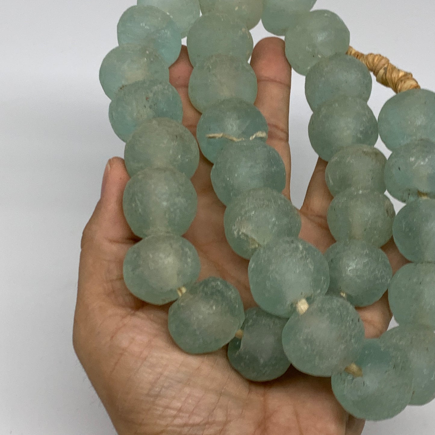 1.06 lbs, 16mm-22mm, 1 Strand, 31 beads, Green/Blue Sea Glass Beads , B35734