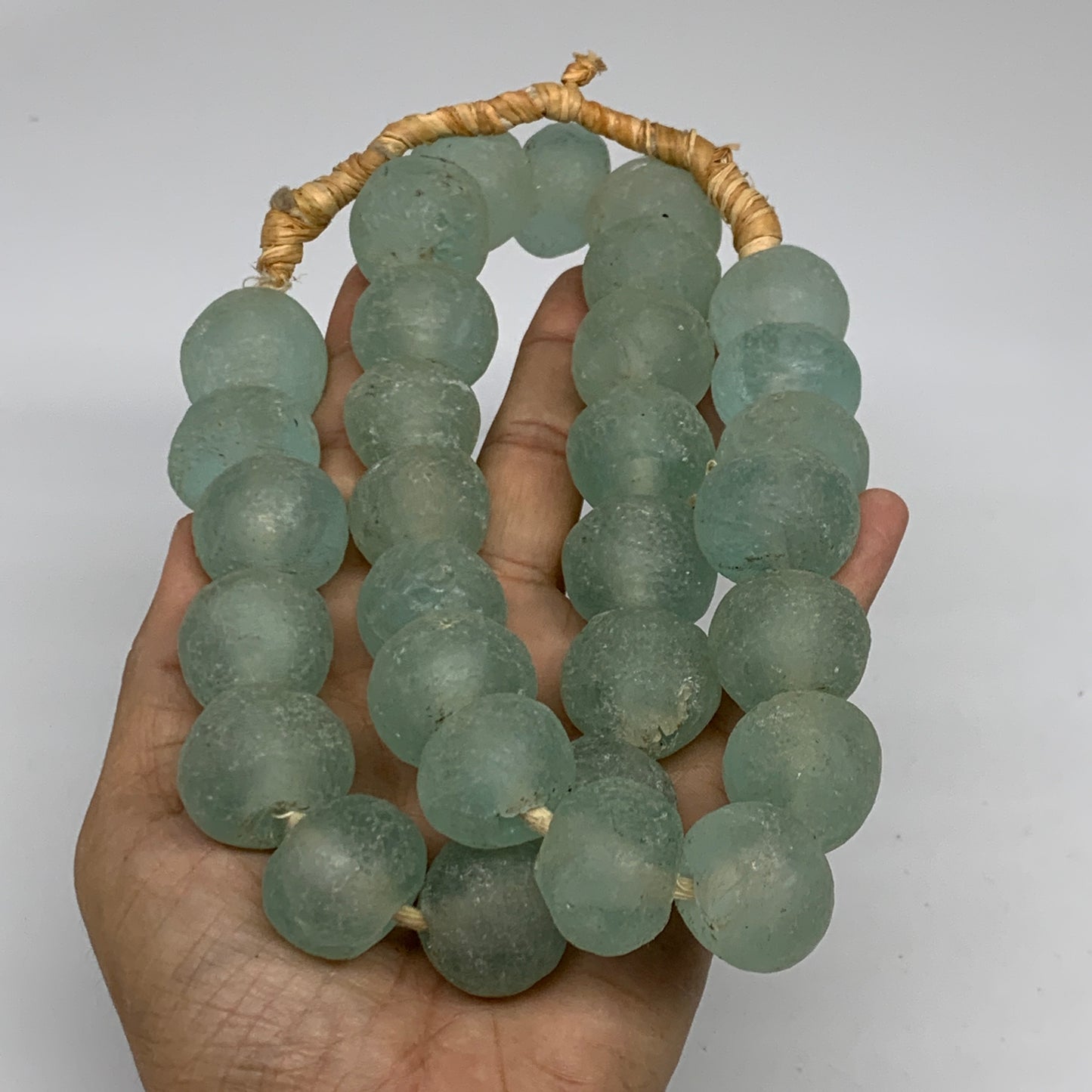 1.06 lbs, 16mm-22mm, 1 Strand, 31 beads, Green/Blue Sea Glass Beads , B35734