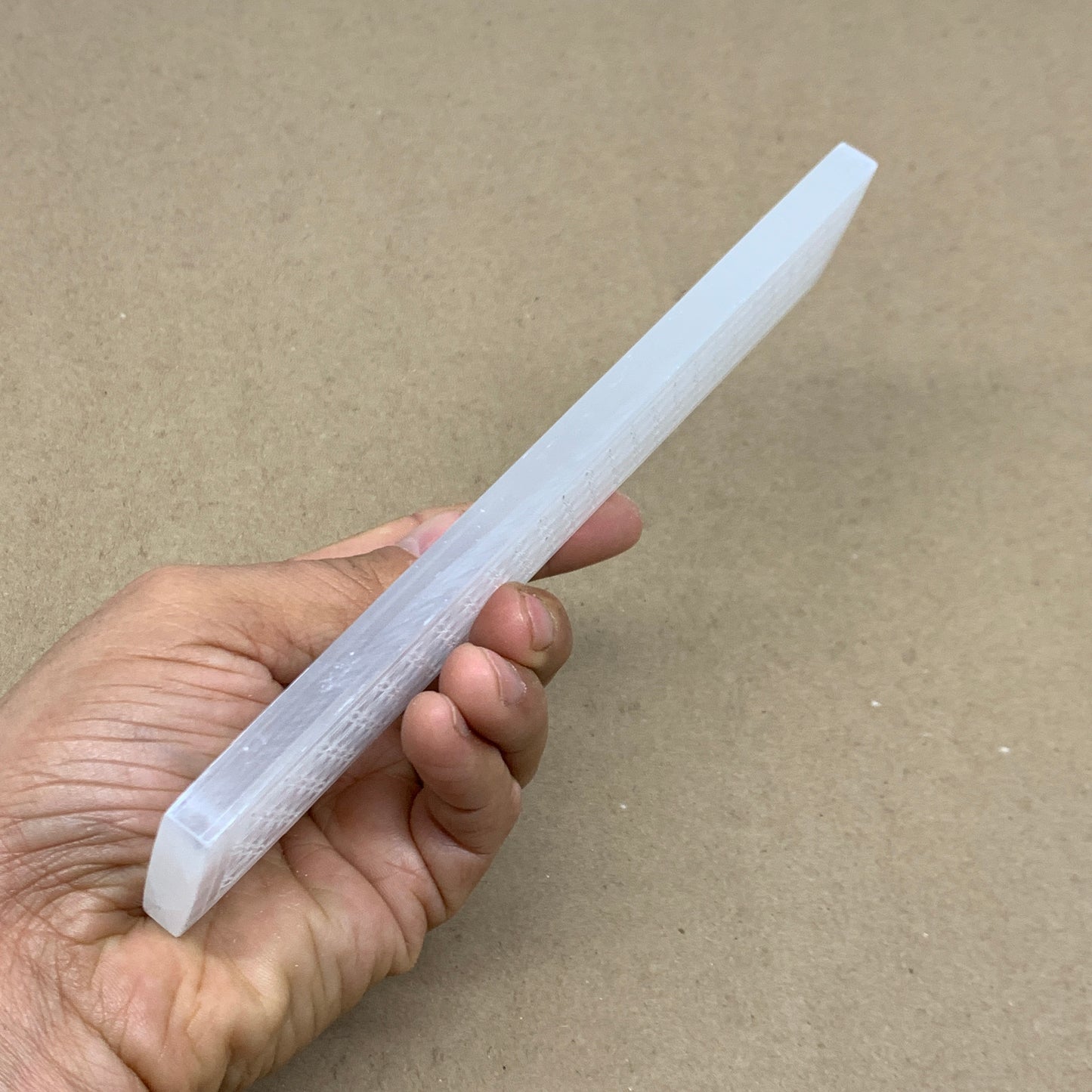 10pc, 150-190g, 7.9" x 1.5" x 0.51", Carved Solid Selenite Crystal Etched Ruler,