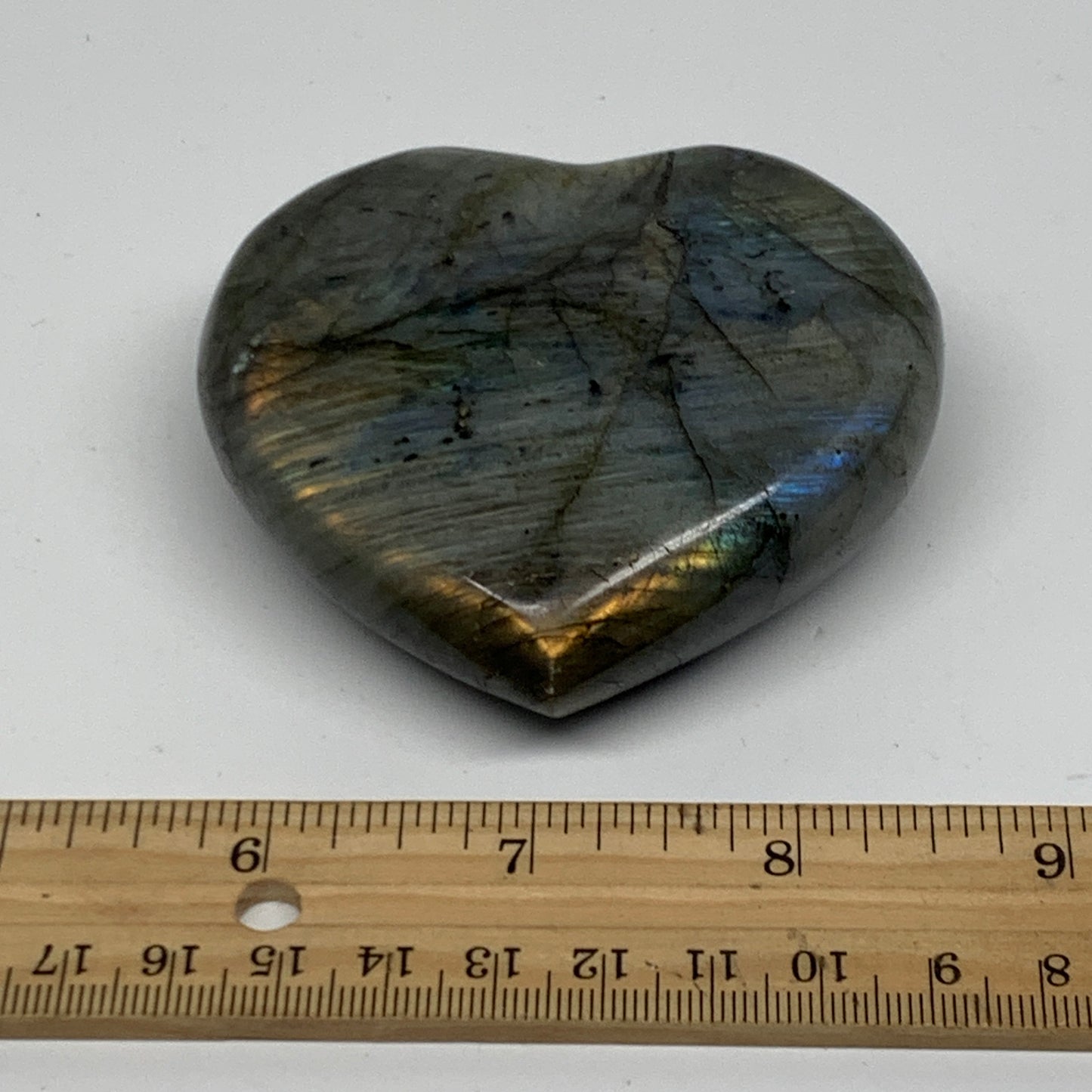 0.52 lbs, 2.9"x3.1"x1.1", Natural Labradorite Heart Polished Crystal, B37244