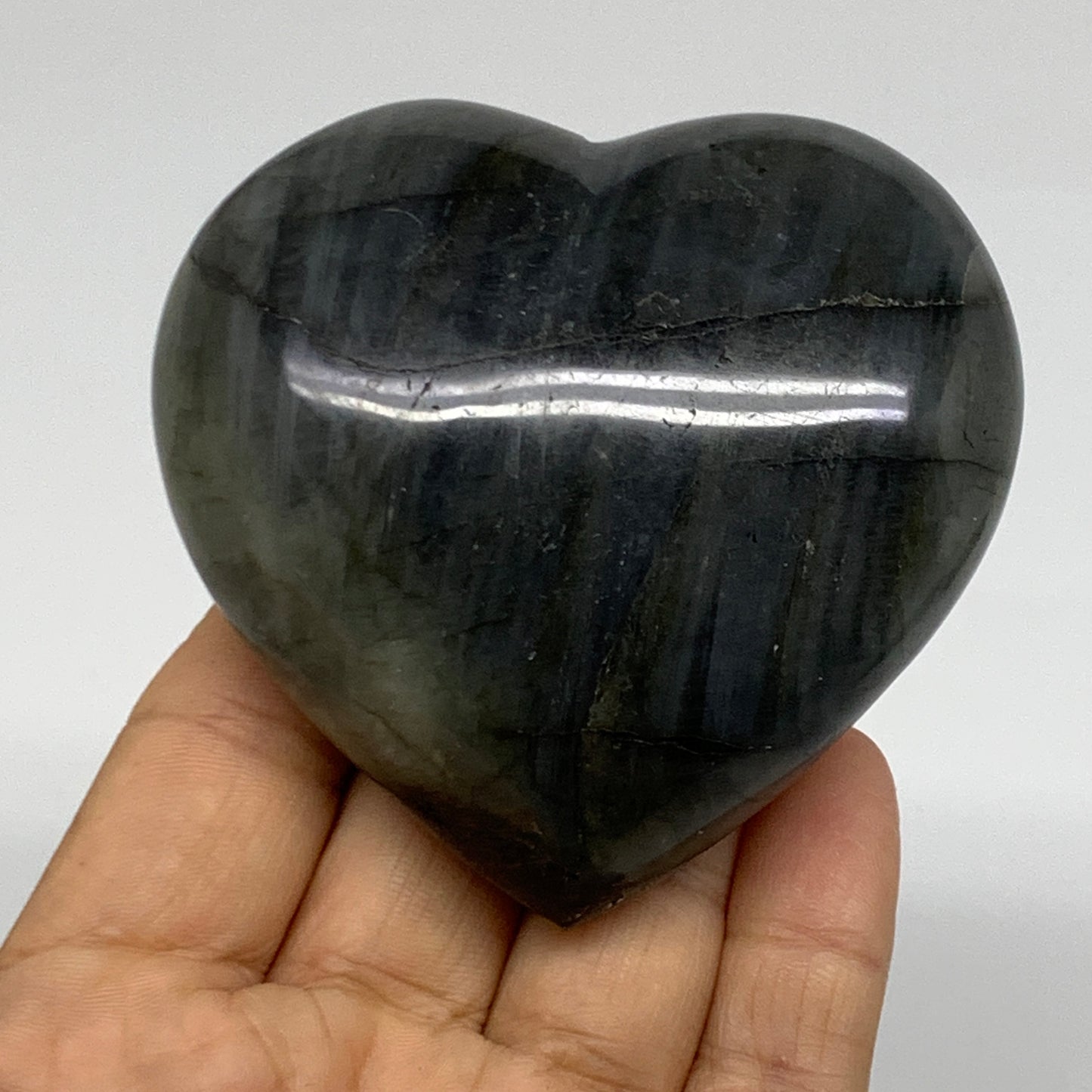 0.48 lbs, 2.8"x2.9"x1.2", Natural Labradorite Heart Polished Crystal, B37245