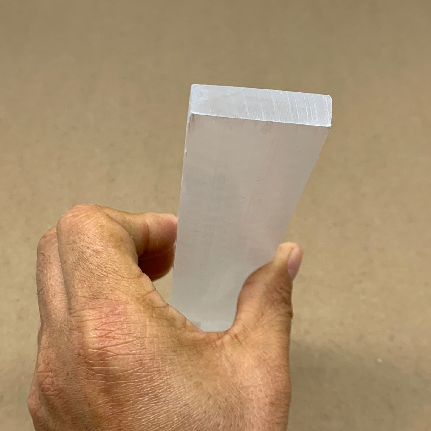 10pc, 150-190g, 7.9" x 1.5" x 0.51", Carved Solid Selenite Crystal Etched Ruler,