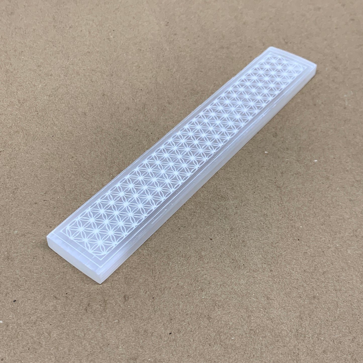 10pc, 150-190g, 7.9" x 1.5" x 0.51", Carved Solid Selenite Crystal Etched Ruler,