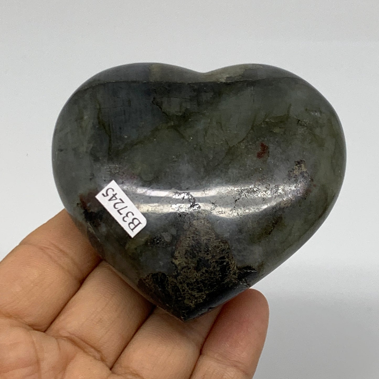 0.48 lbs, 2.8"x2.9"x1.2", Natural Labradorite Heart Polished Crystal, B37245