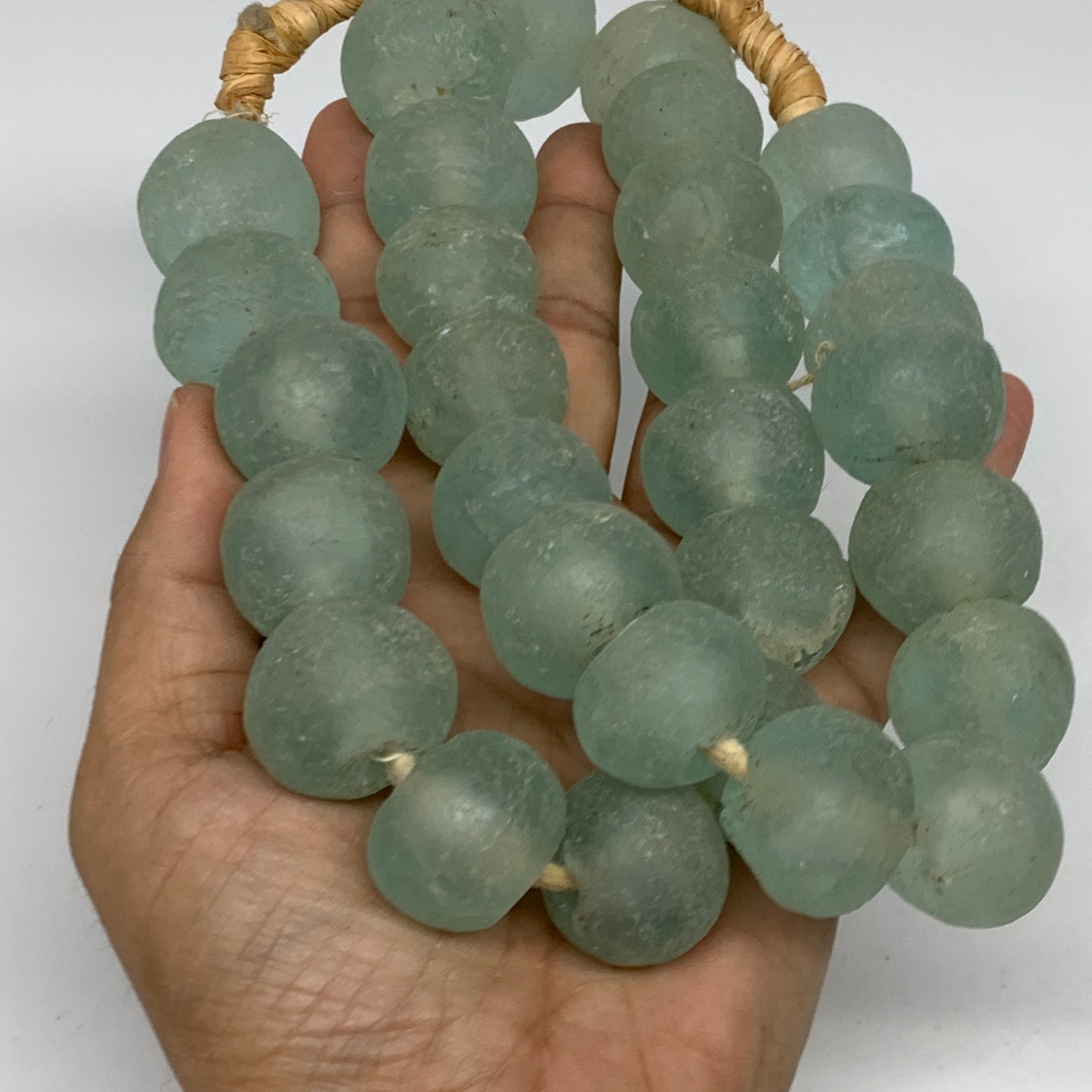 1.06 lbs, 16mm-22mm, 1 Strand, 31 beads, Green/Blue Sea Glass Beads , B35734