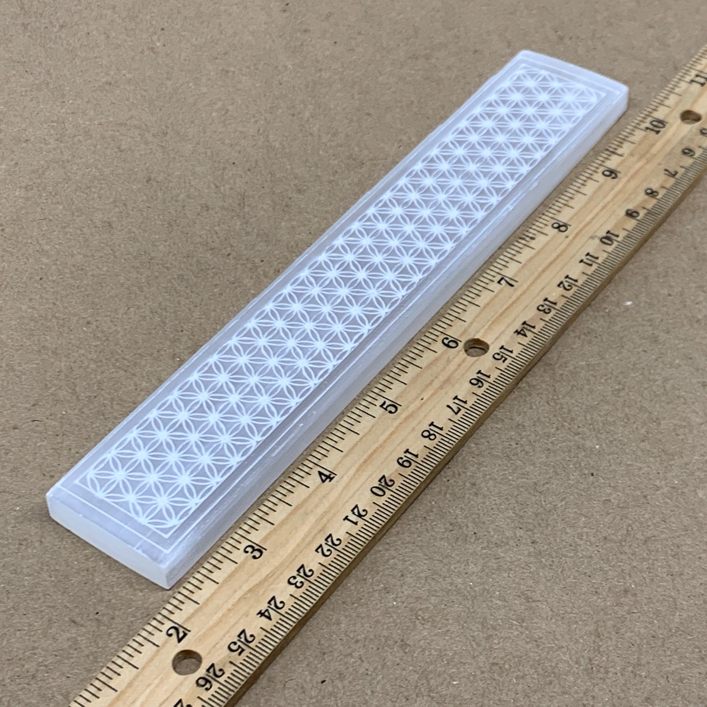 10pc, 150-190g, 7.9" x 1.5" x 0.51", Carved Solid Selenite Crystal Etched Ruler,
