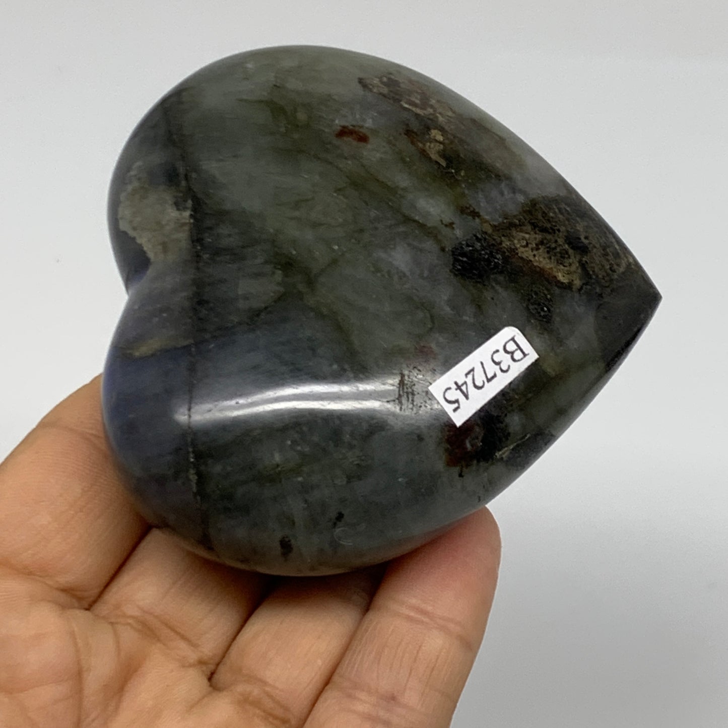 0.48 lbs, 2.8"x2.9"x1.2", Natural Labradorite Heart Polished Crystal, B37245