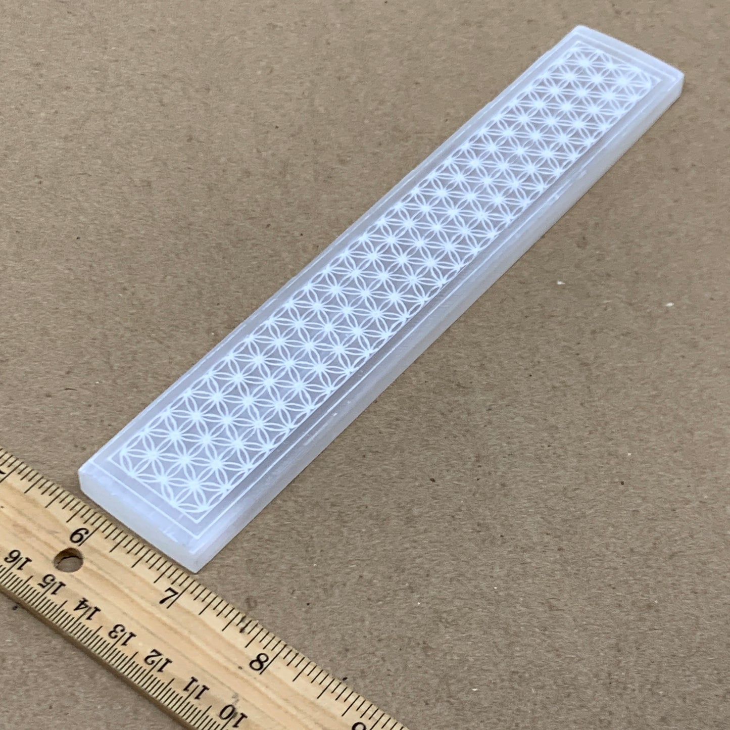 10pc, 150-190g, 7.9" x 1.5" x 0.51", Carved Solid Selenite Crystal Etched Ruler,