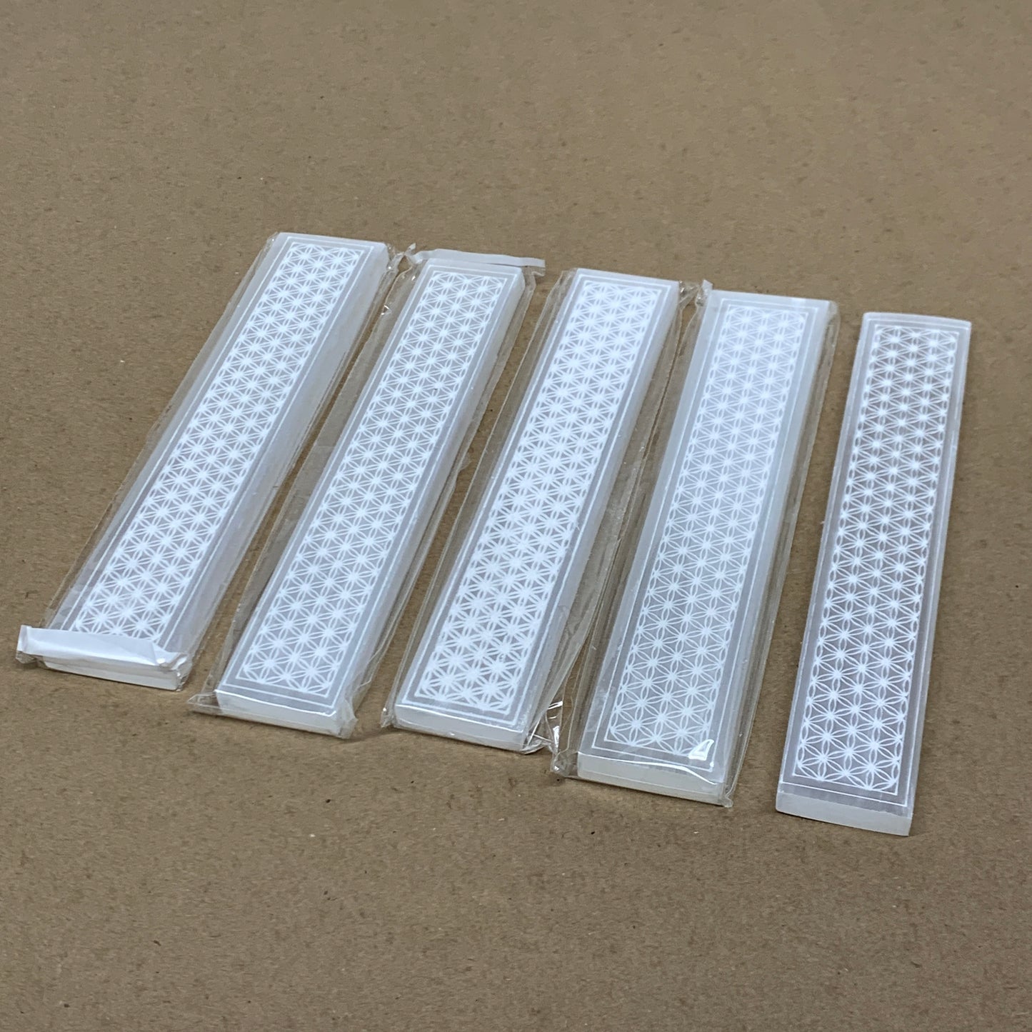 10pc, 150-190g, 7.9" x 1.5" x 0.51", Carved Solid Selenite Crystal Etched Ruler,