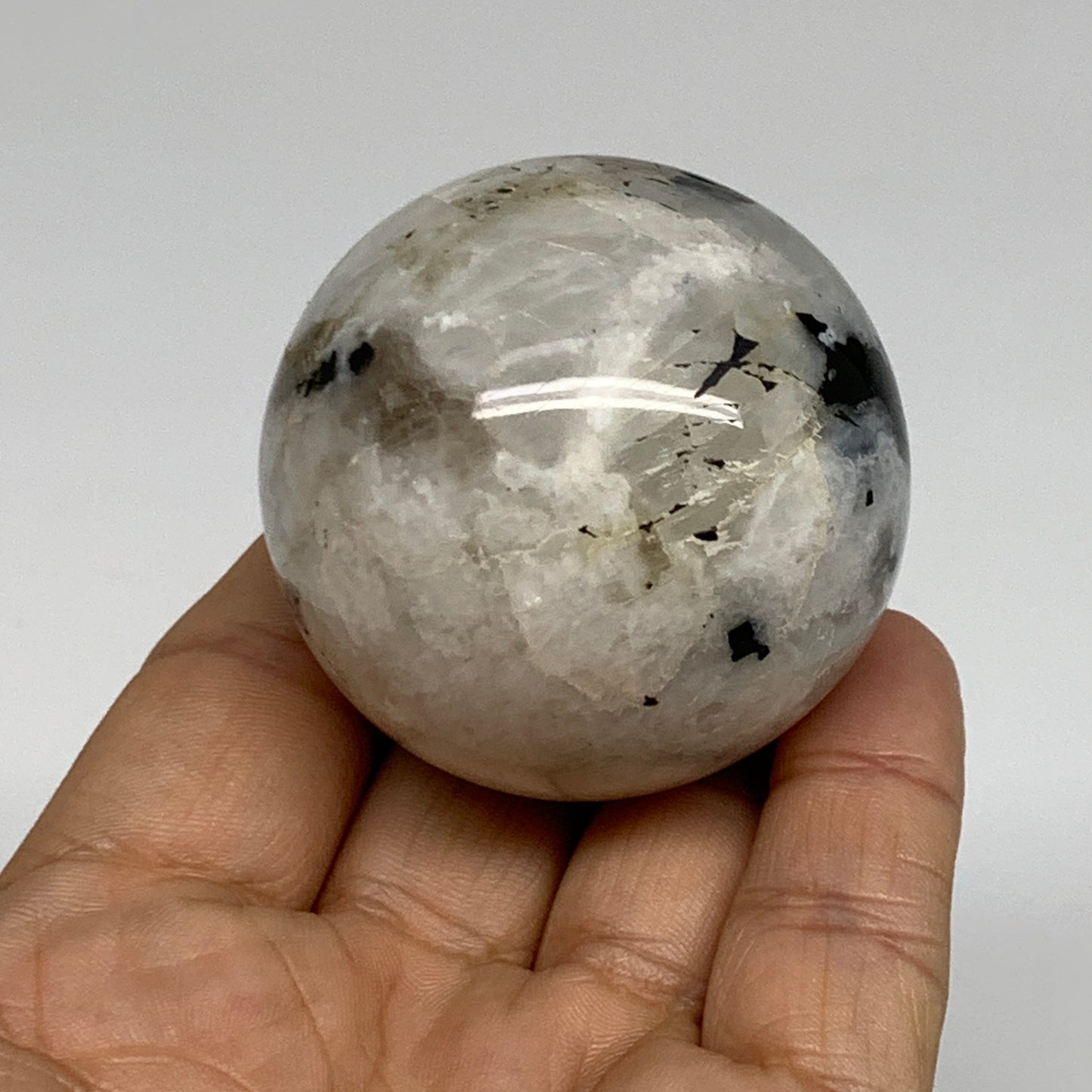 151g, 1.9"(48mm), Natural Rainbow Moonstone Sphere Ball Gemstone, B35026