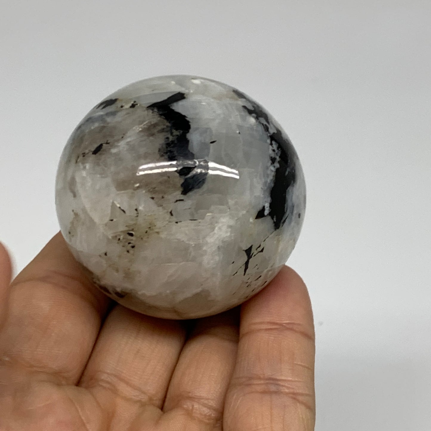 151g, 1.9"(48mm), Natural Rainbow Moonstone Sphere Ball Gemstone, B35026