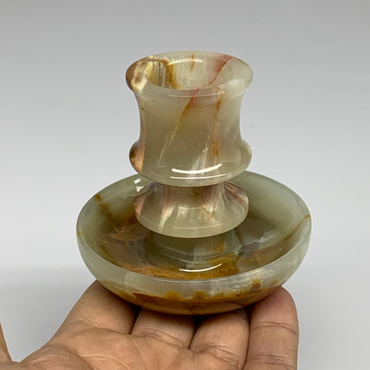 209g, 2.7"x1.4"x2.9", Natural Green Onyx Candle Holder Gemstone Carved, B32225