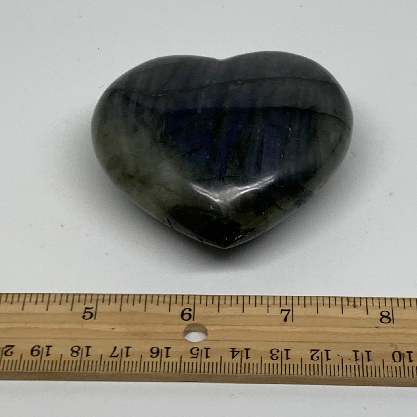 0.48 lbs, 2.8"x2.9"x1.2", Natural Labradorite Heart Polished Crystal, B37245
