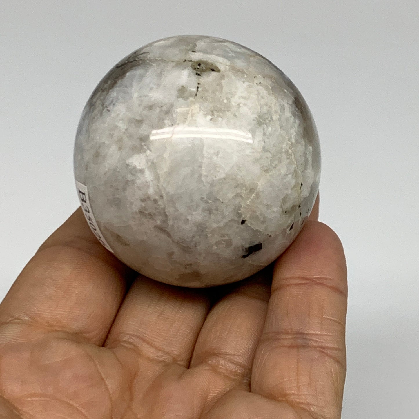 151g, 1.9"(48mm), Natural Rainbow Moonstone Sphere Ball Gemstone, B35026