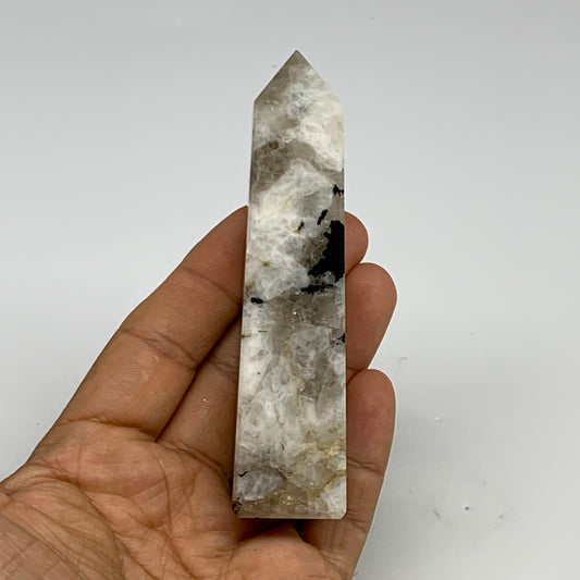 116.5g, 4"x1"x1" Rainbow Moonstone Tower Obelisk Point Crystal @India,B29293