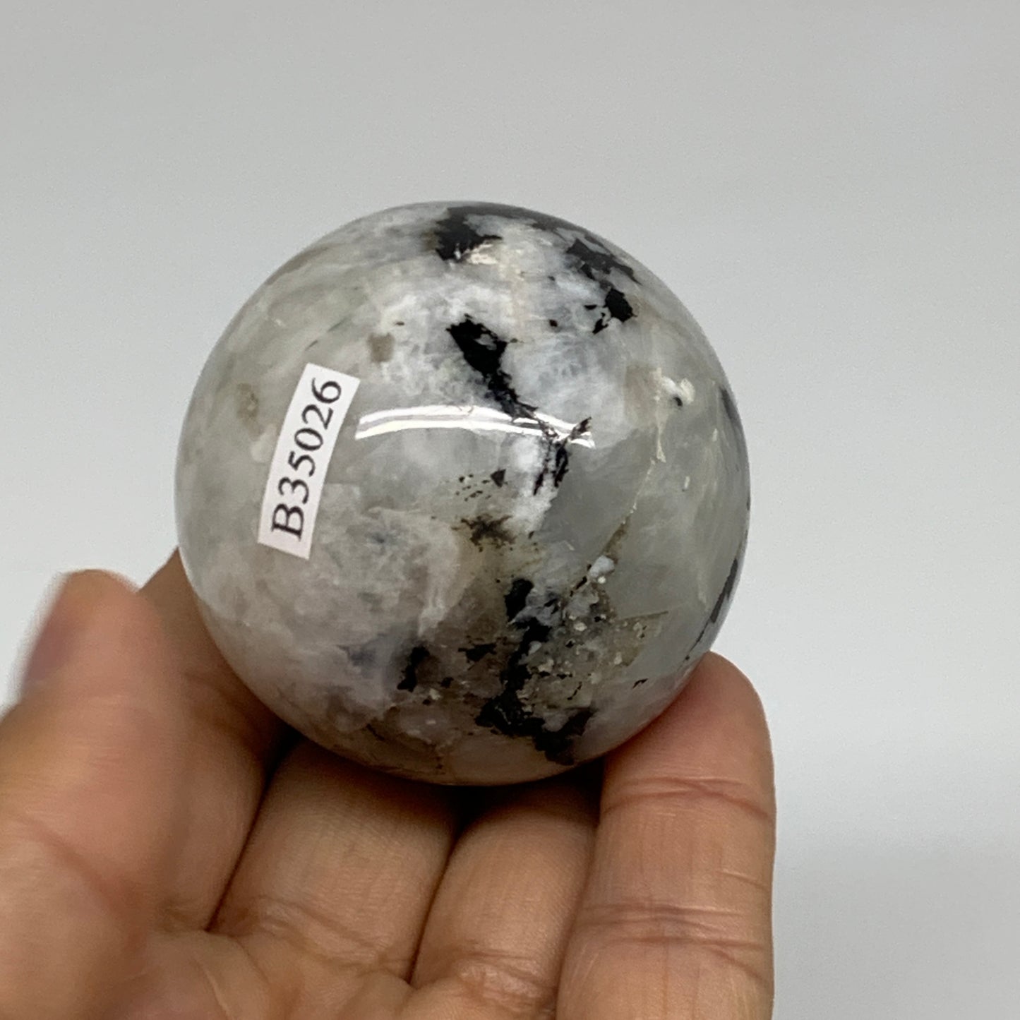 151g, 1.9"(48mm), Natural Rainbow Moonstone Sphere Ball Gemstone, B35026