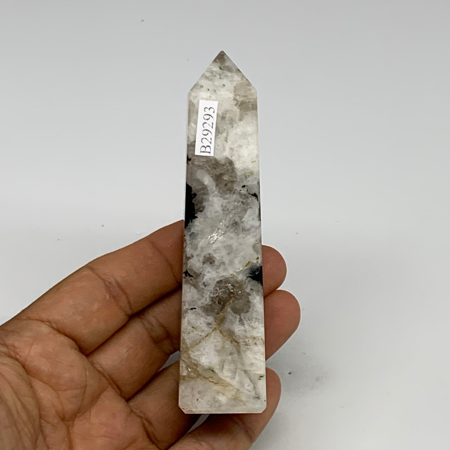 116.5g, 4"x1"x1" Rainbow Moonstone Tower Obelisk Point Crystal @India,B29293