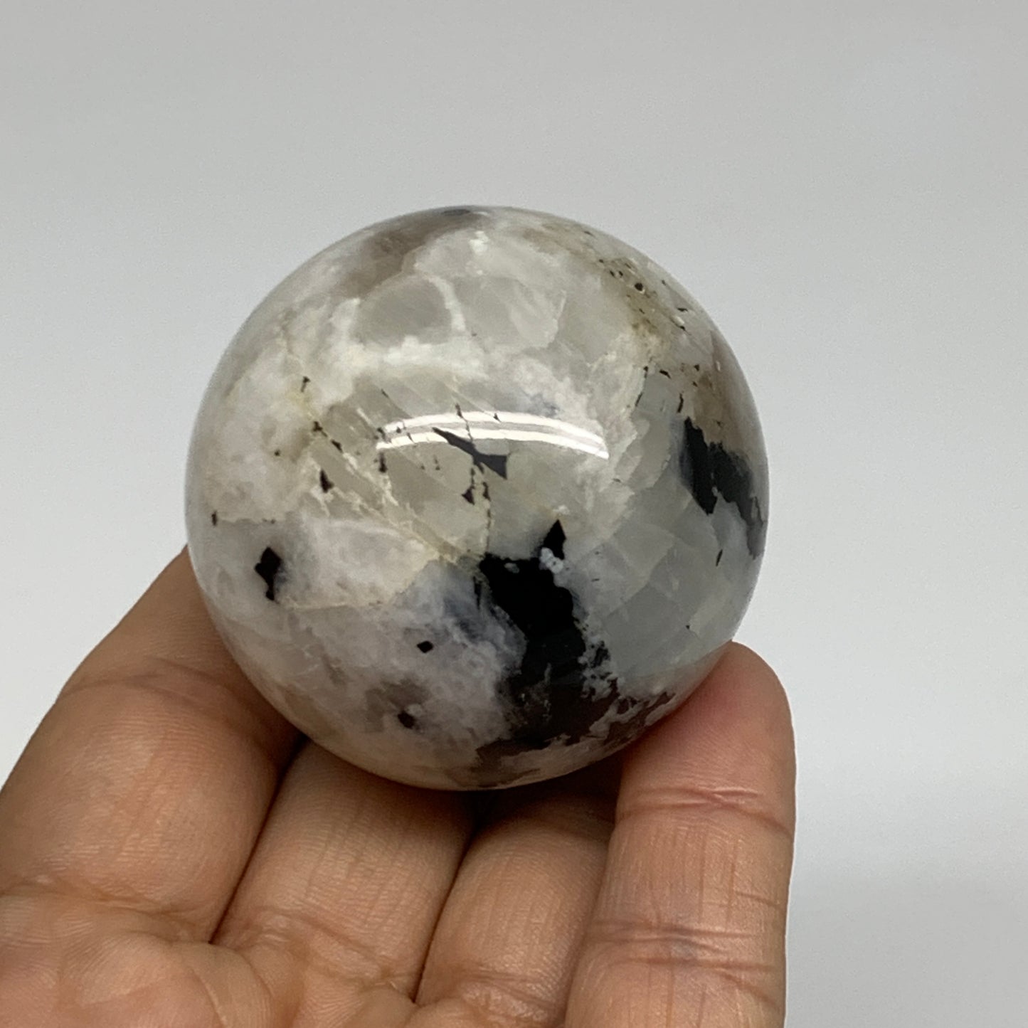 151g, 1.9"(48mm), Natural Rainbow Moonstone Sphere Ball Gemstone, B35026