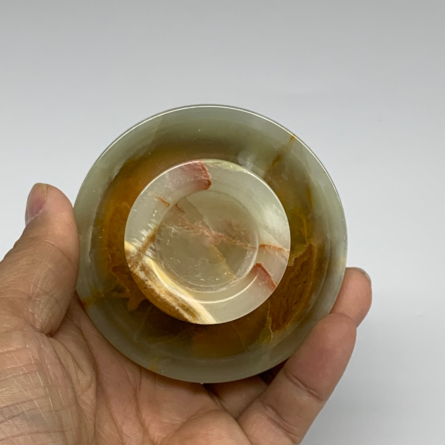 209g, 2.7"x1.4"x2.9", Natural Green Onyx Candle Holder Gemstone Carved, B32225