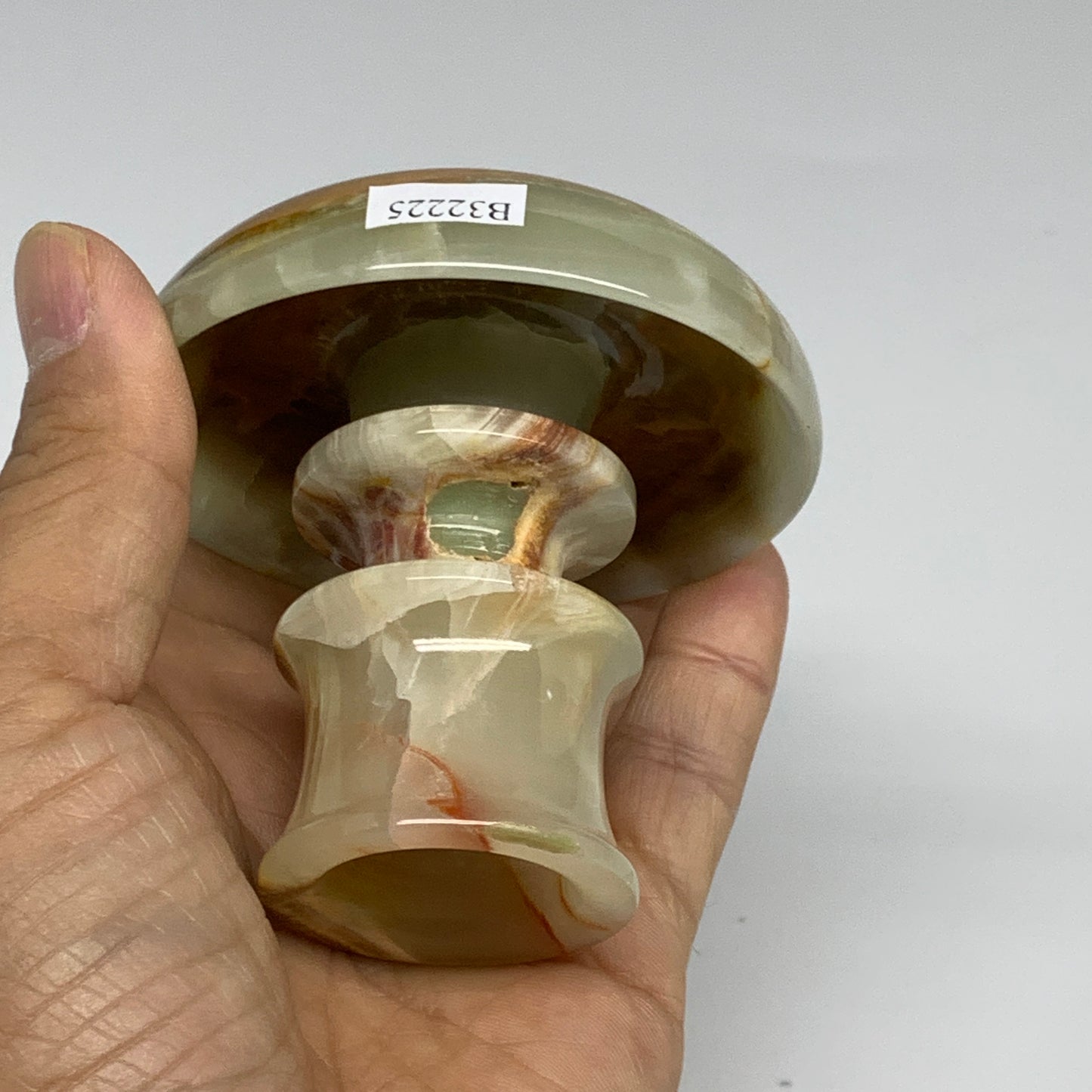 209g, 2.7"x1.4"x2.9", Natural Green Onyx Candle Holder Gemstone Carved, B32225