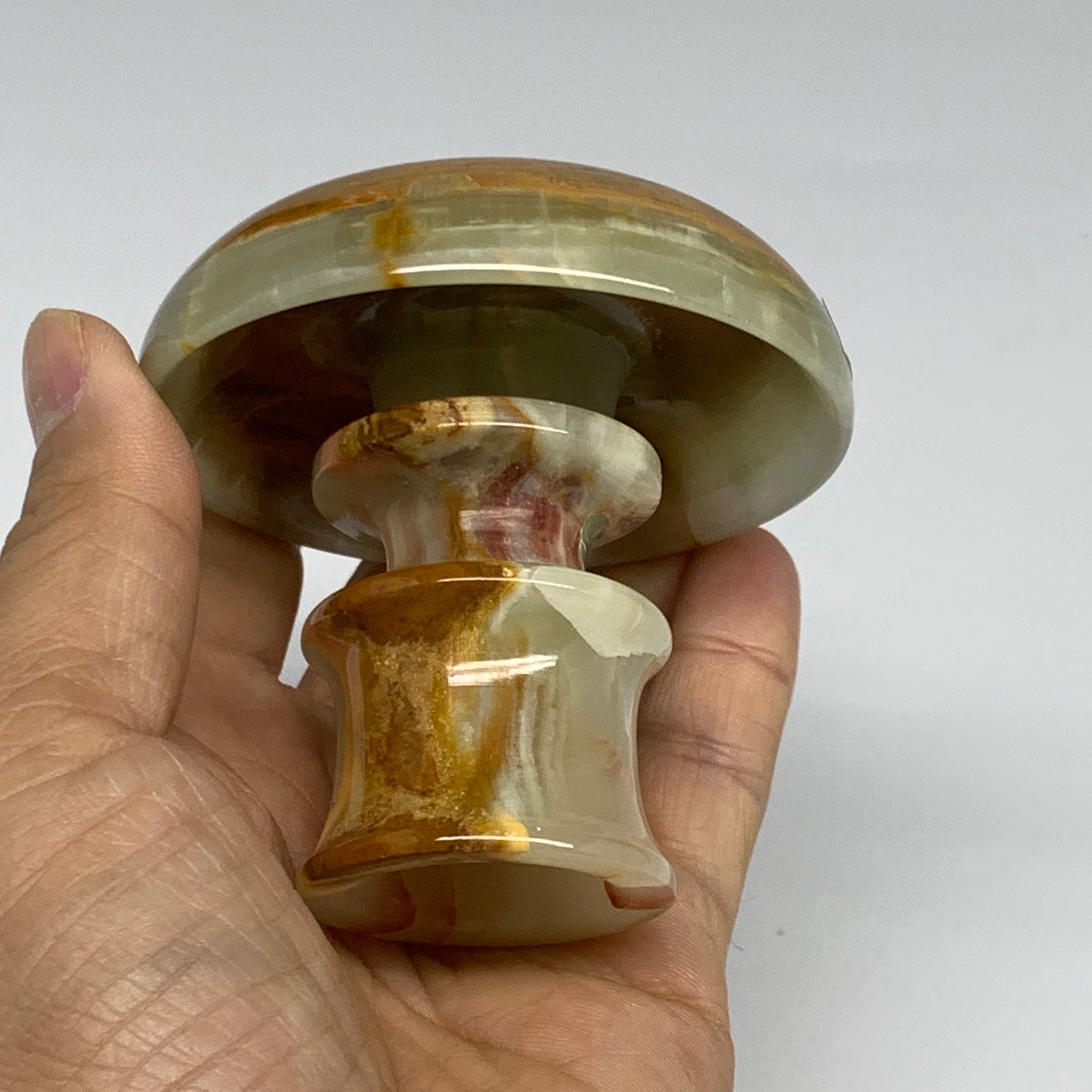 209g, 2.7"x1.4"x2.9", Natural Green Onyx Candle Holder Gemstone Carved, B32225