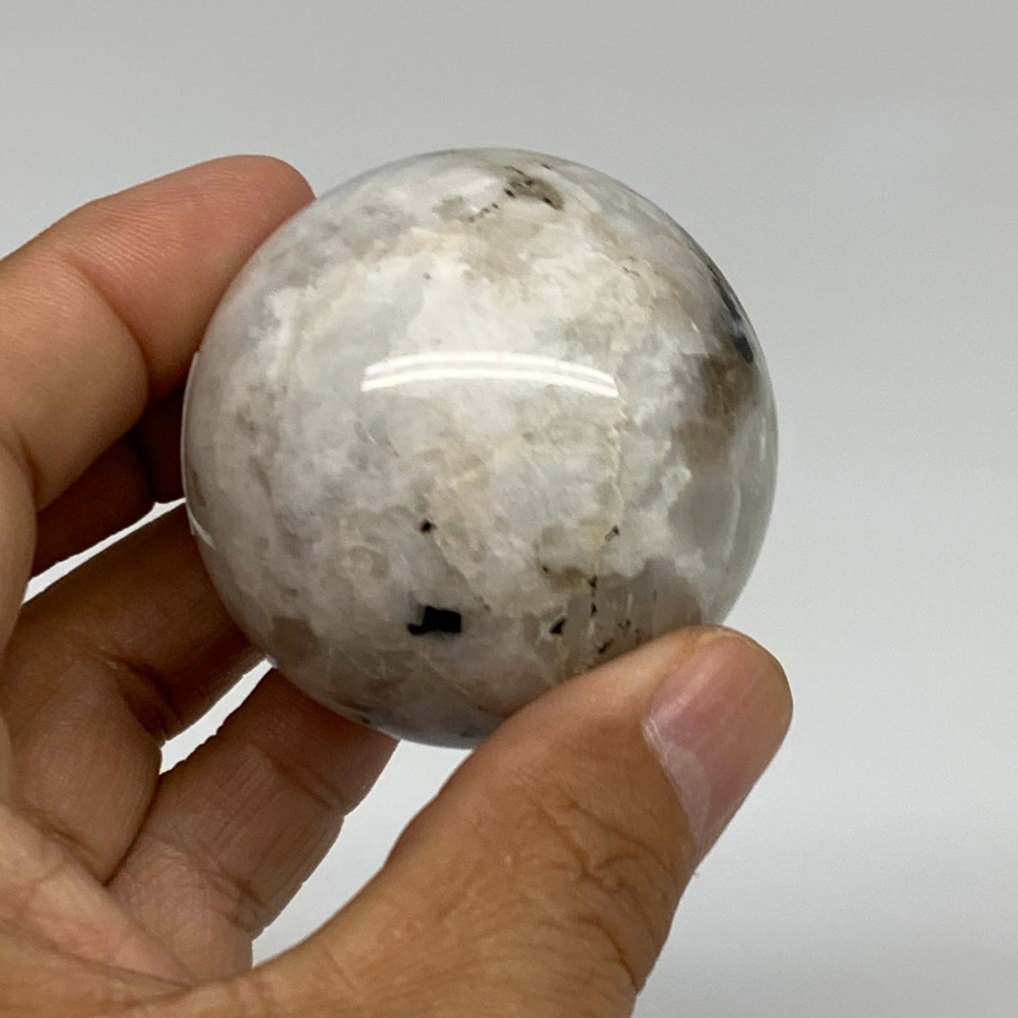 151g, 1.9"(48mm), Natural Rainbow Moonstone Sphere Ball Gemstone, B35026