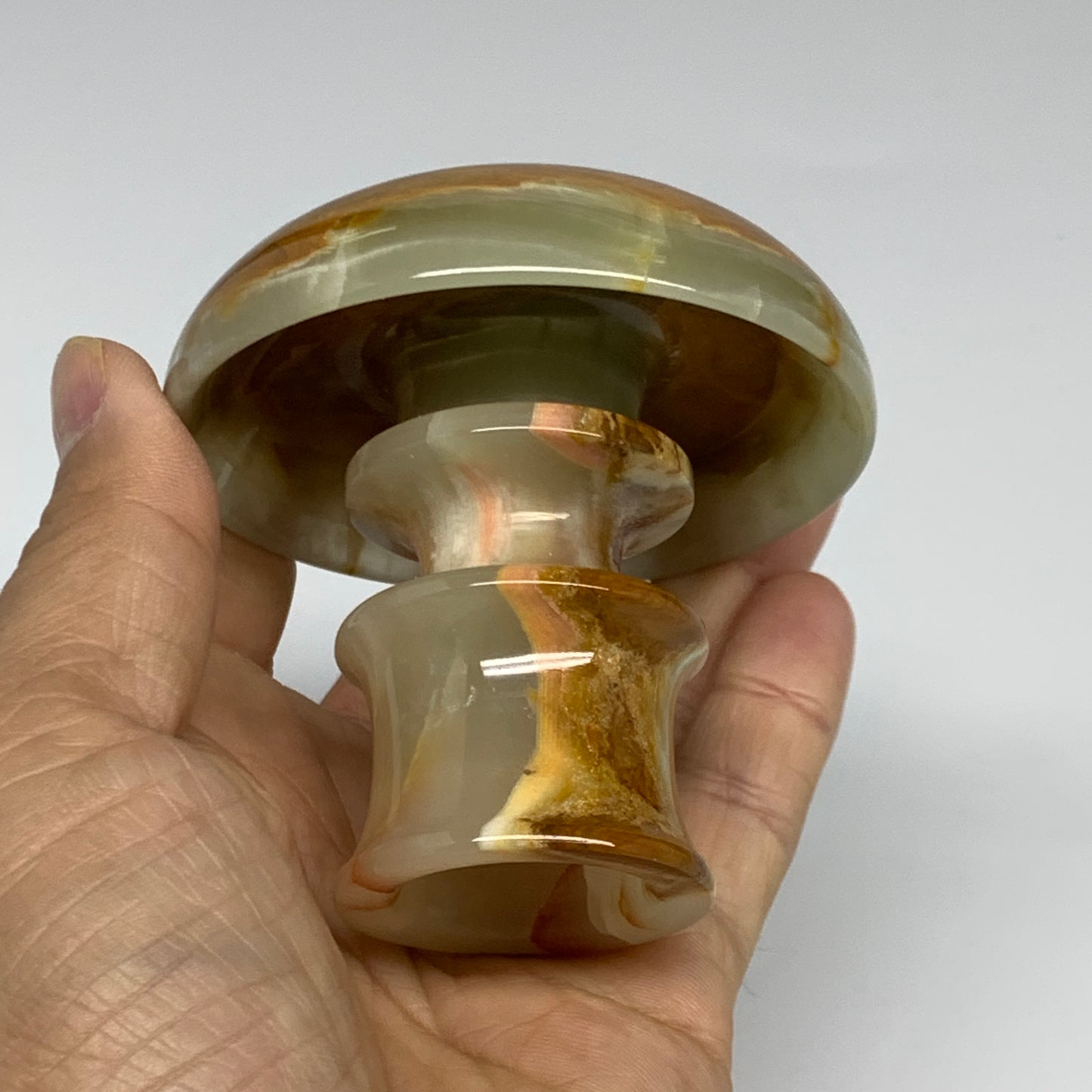 209g, 2.7"x1.4"x2.9", Natural Green Onyx Candle Holder Gemstone Carved, B32225