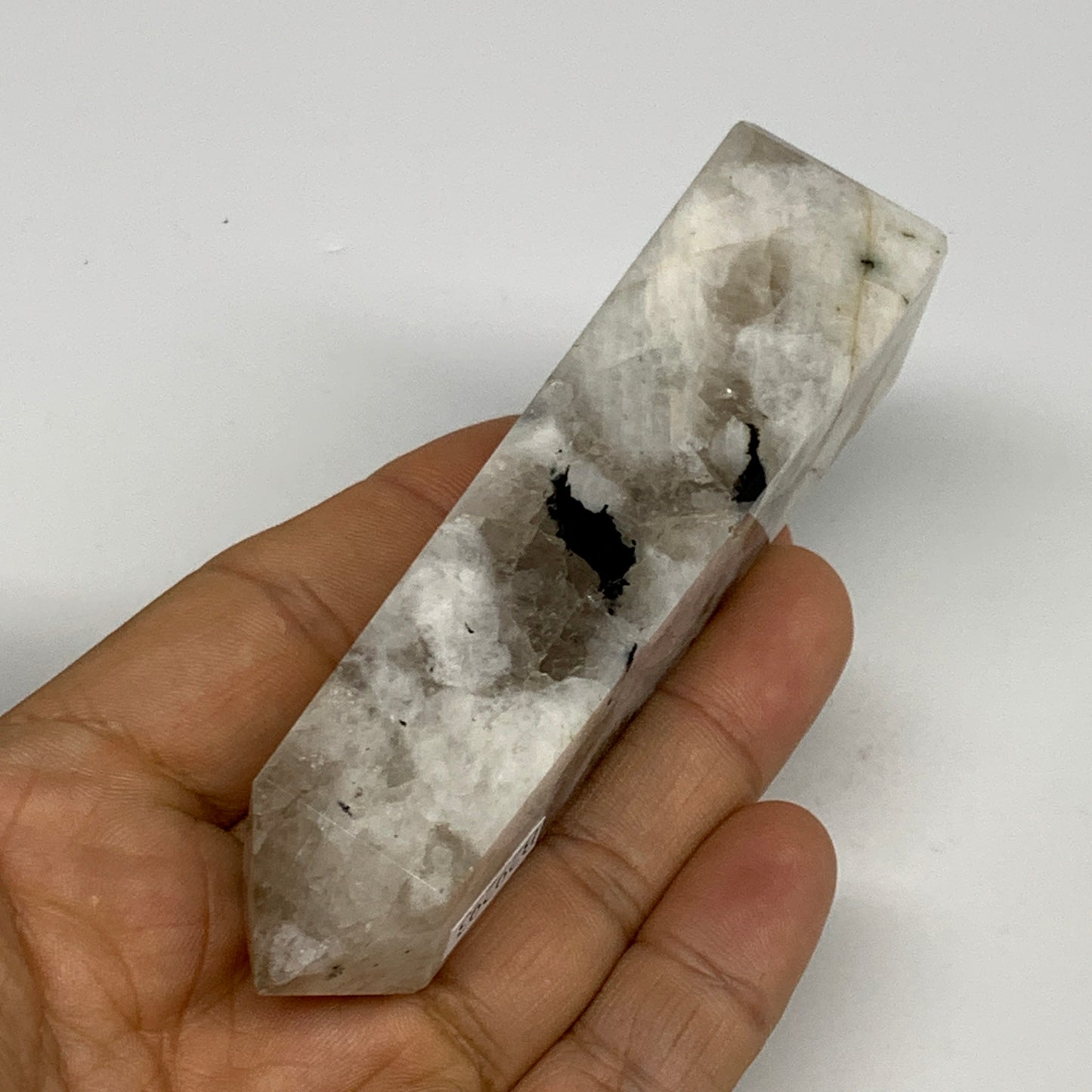 116.5g, 4"x1"x1" Rainbow Moonstone Tower Obelisk Point Crystal @India,B29293