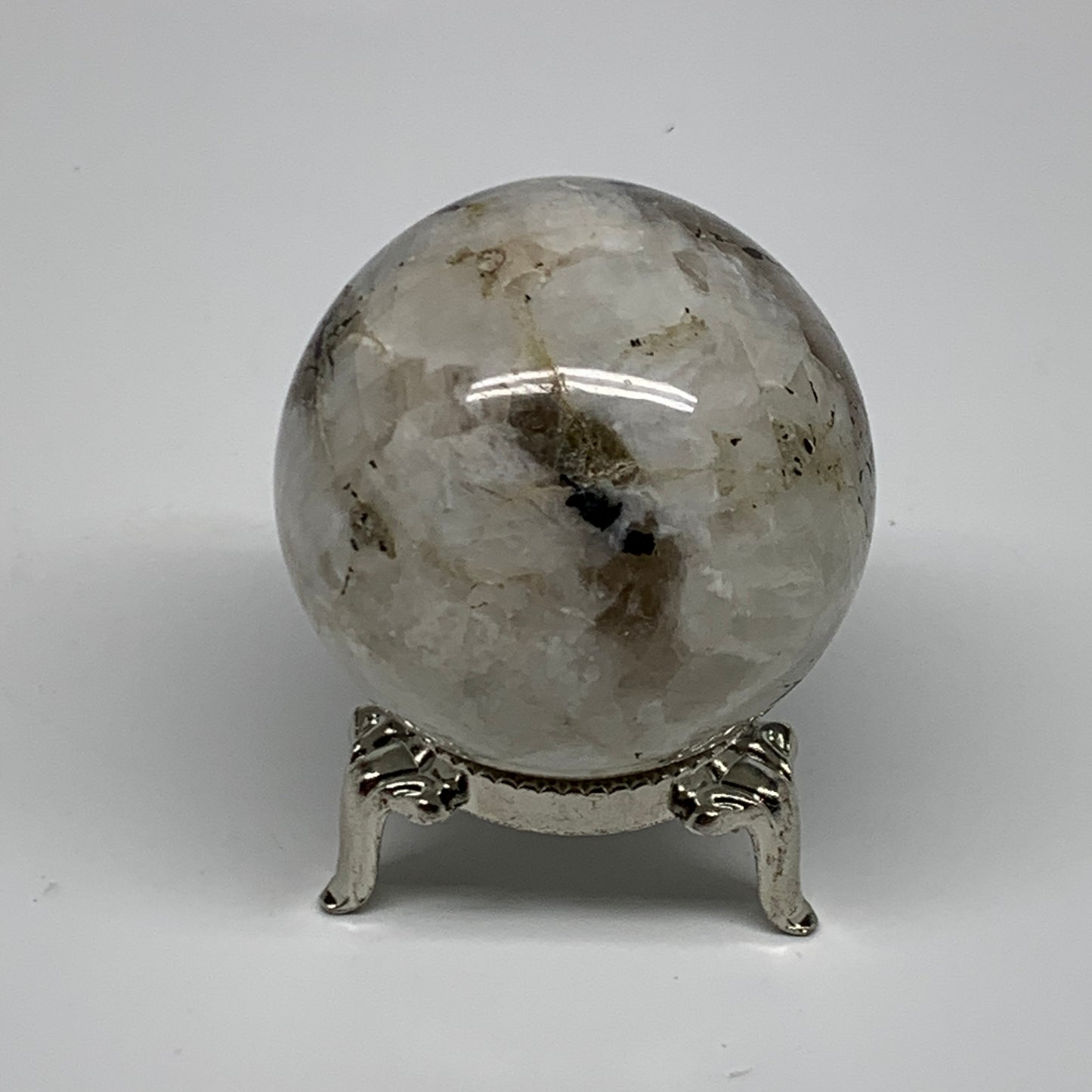 151g, 1.9"(48mm), Natural Rainbow Moonstone Sphere Ball Gemstone, B35026