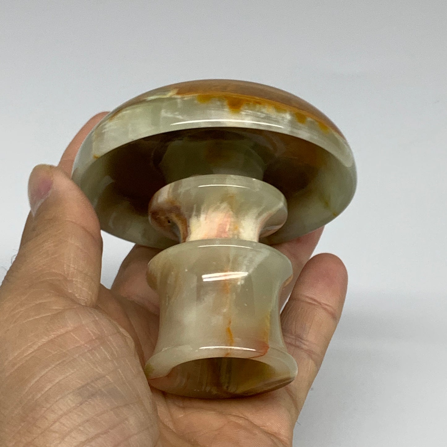 209g, 2.7"x1.4"x2.9", Natural Green Onyx Candle Holder Gemstone Carved, B32225