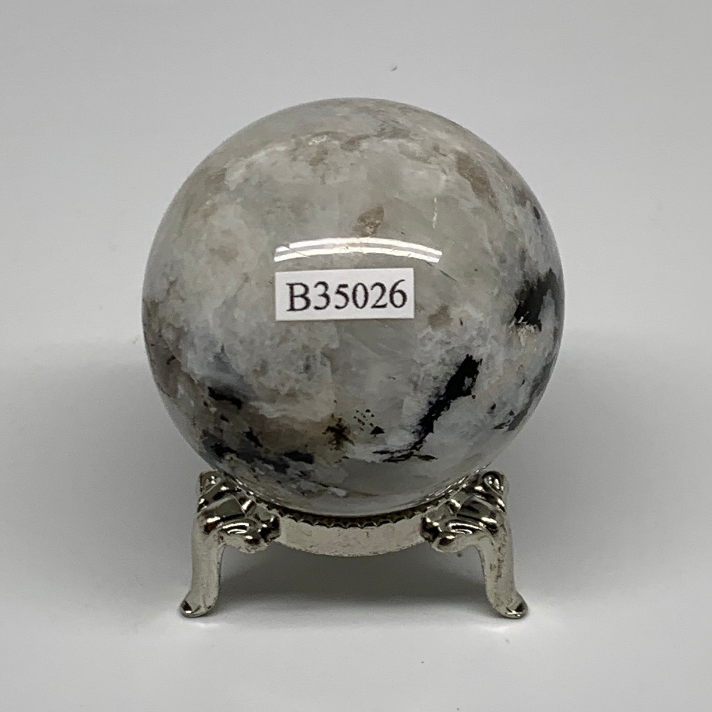 151g, 1.9"(48mm), Natural Rainbow Moonstone Sphere Ball Gemstone, B35026