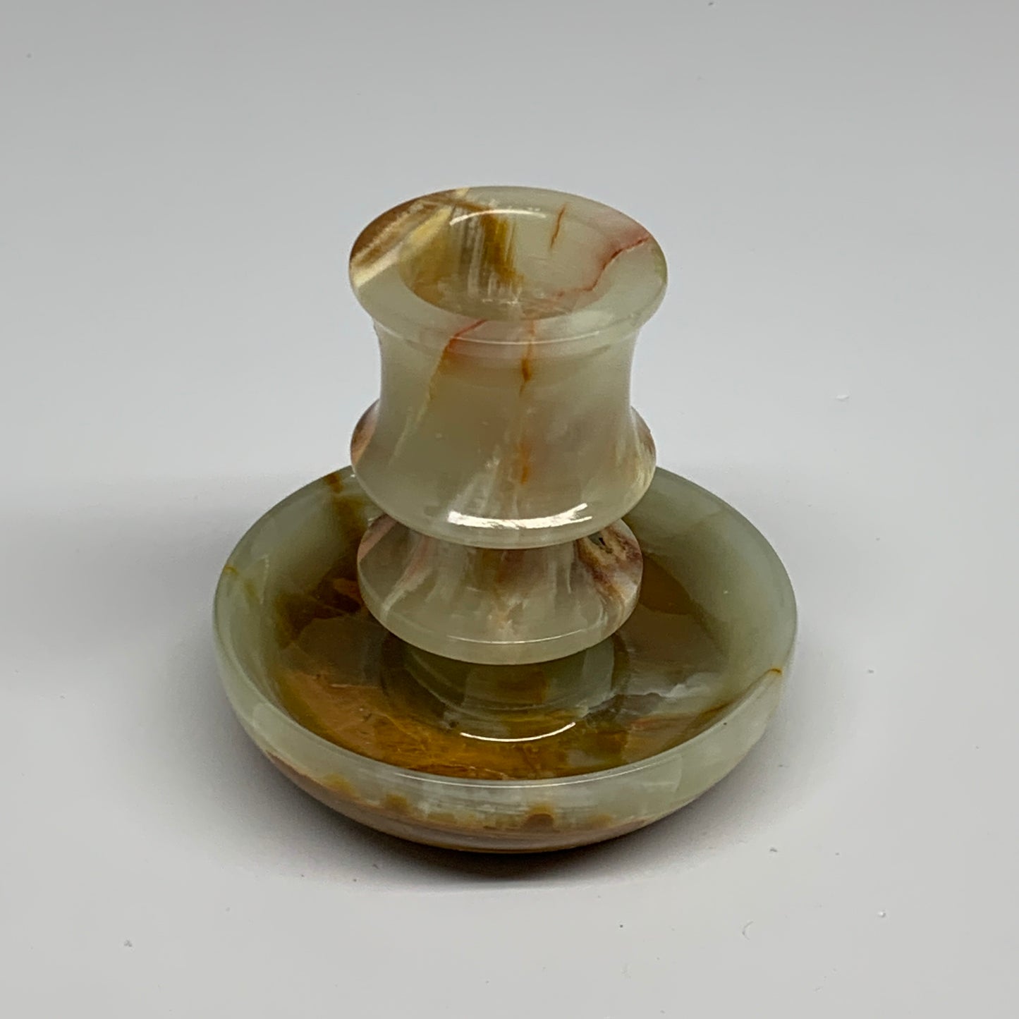 209g, 2.7"x1.4"x2.9", Natural Green Onyx Candle Holder Gemstone Carved, B32225