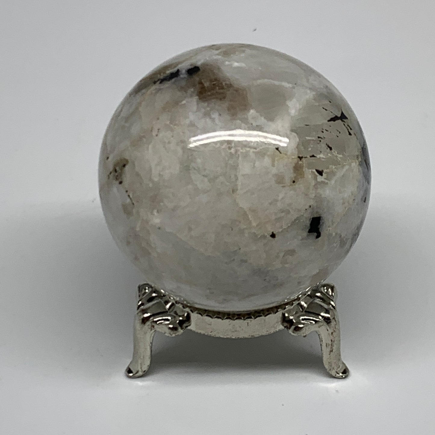 151g, 1.9"(48mm), Natural Rainbow Moonstone Sphere Ball Gemstone, B35026