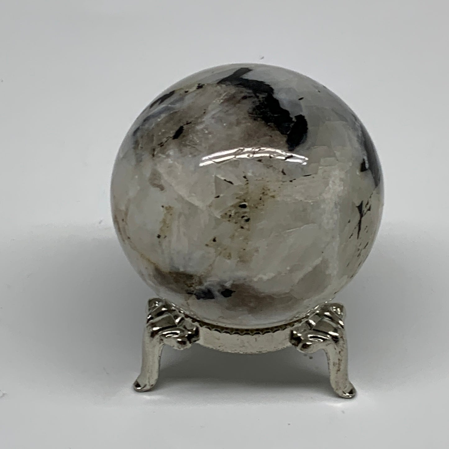 151g, 1.9"(48mm), Natural Rainbow Moonstone Sphere Ball Gemstone, B35026