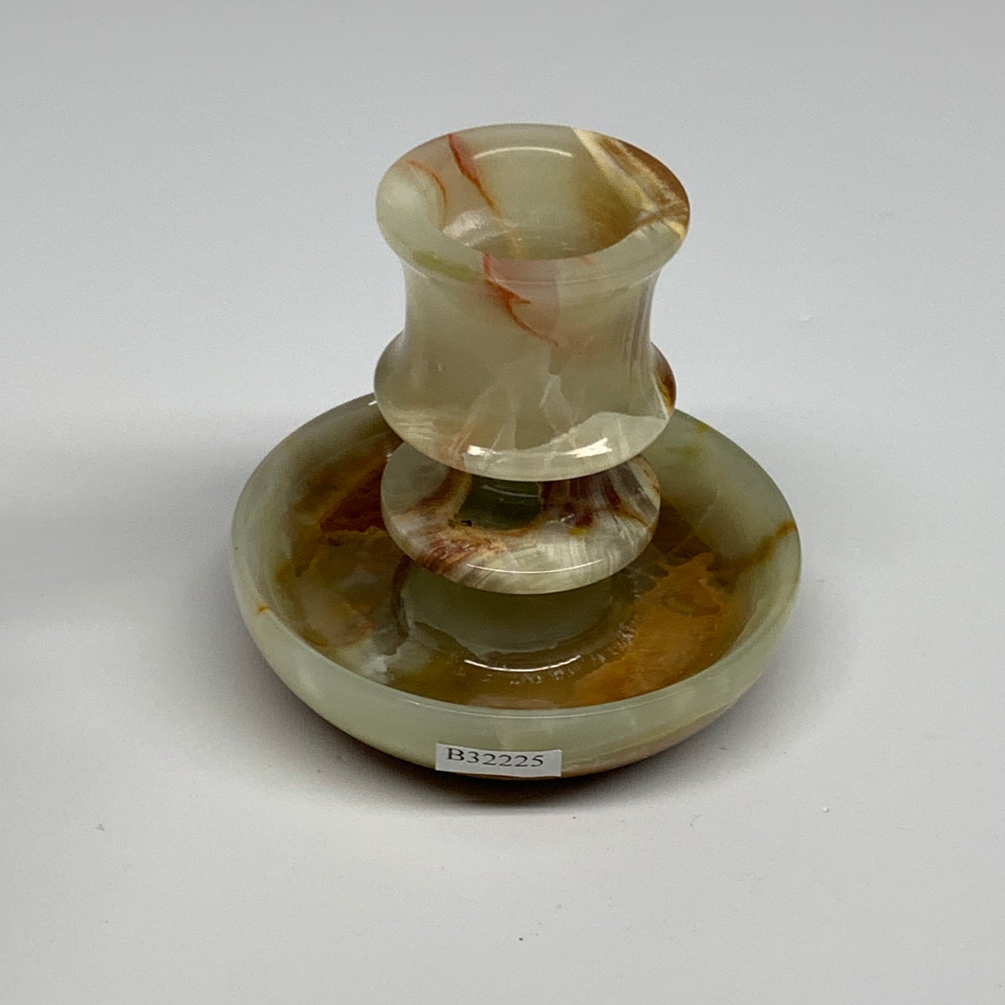 209g, 2.7"x1.4"x2.9", Natural Green Onyx Candle Holder Gemstone Carved, B32225