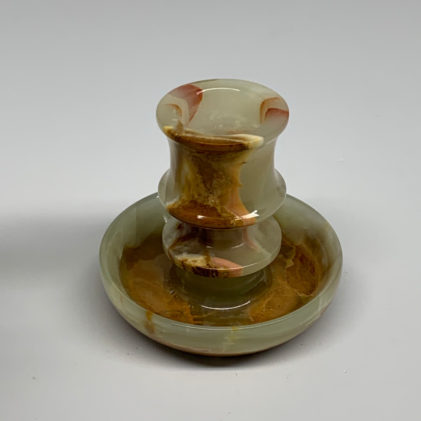 209g, 2.7"x1.4"x2.9", Natural Green Onyx Candle Holder Gemstone Carved, B32225