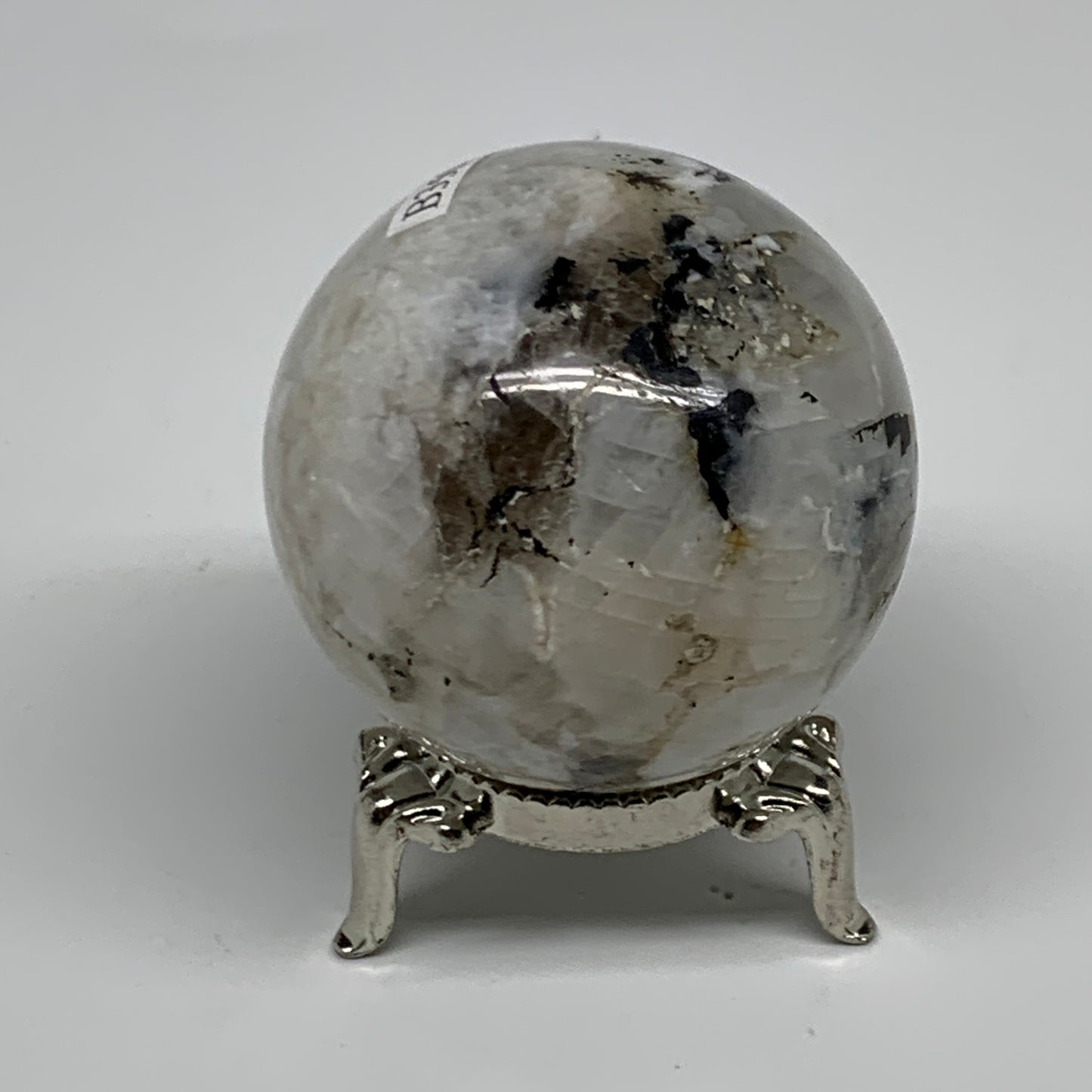 151g, 1.9"(48mm), Natural Rainbow Moonstone Sphere Ball Gemstone, B35026