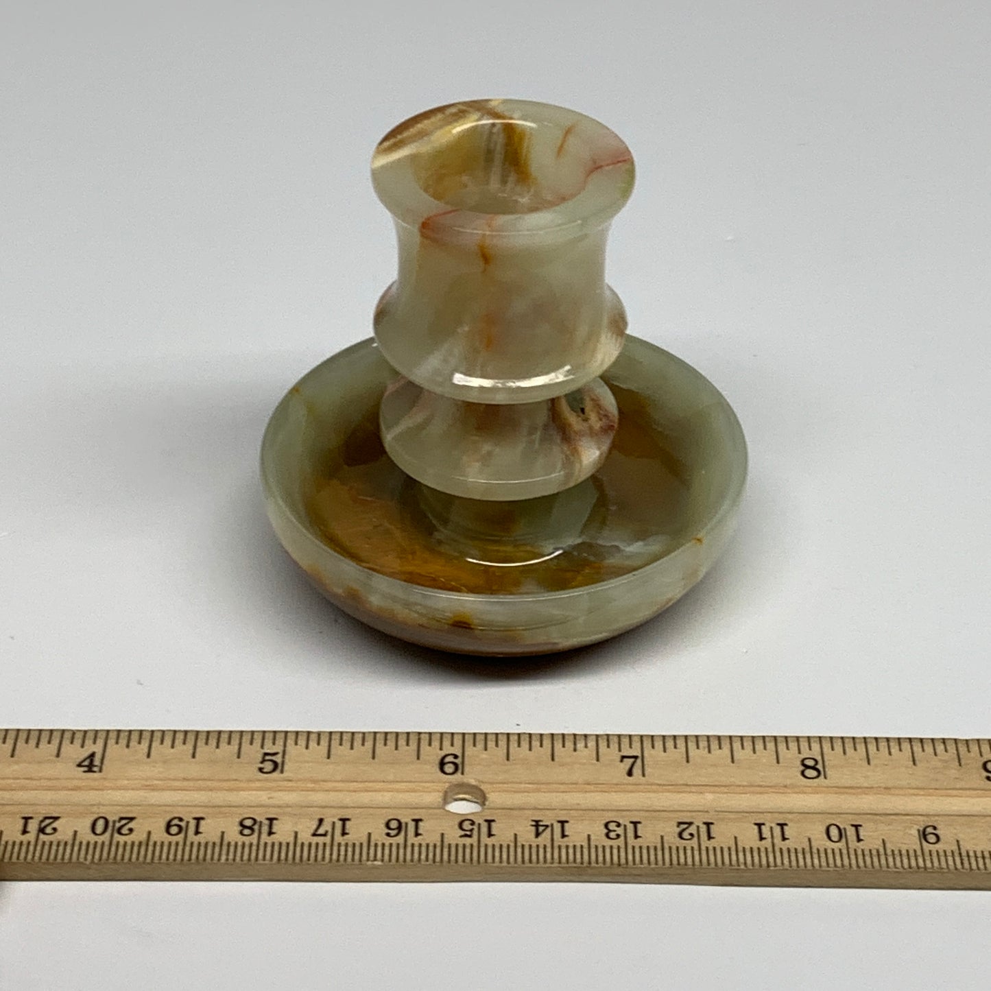 209g, 2.7"x1.4"x2.9", Natural Green Onyx Candle Holder Gemstone Carved, B32225