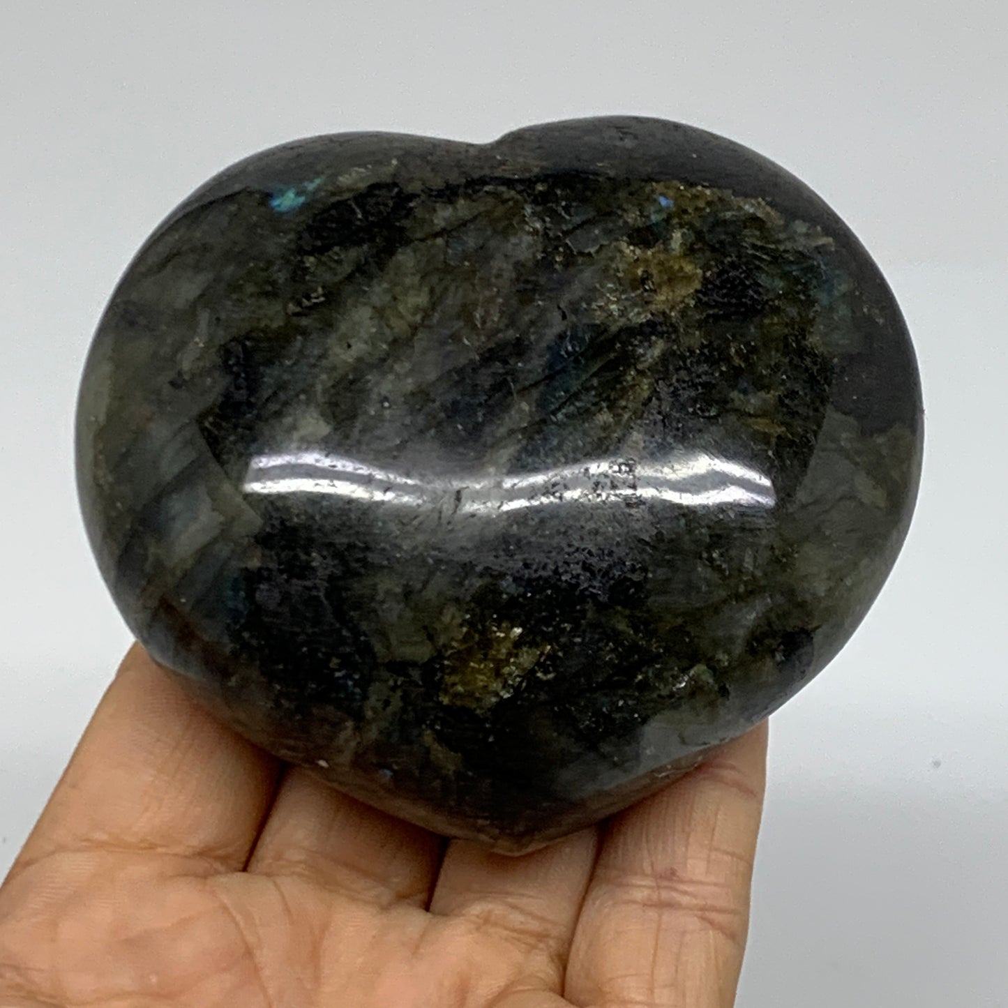 0.81 lbs, 3"x3.3"x1.5", Natural Labradorite Heart Polished Crystal, B37247