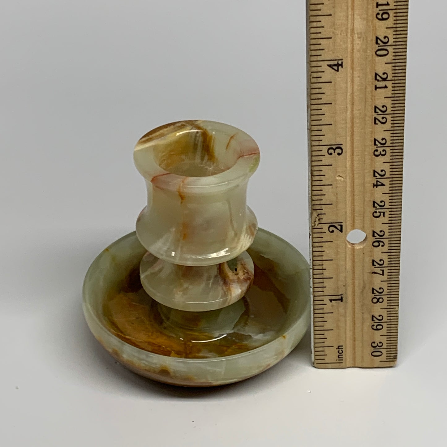 209g, 2.7"x1.4"x2.9", Natural Green Onyx Candle Holder Gemstone Carved, B32225