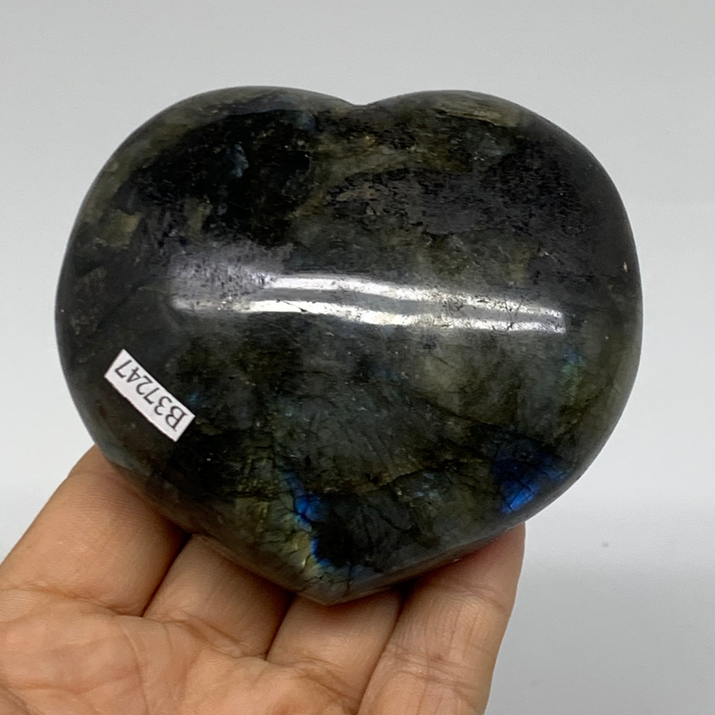 0.81 lbs, 3"x3.3"x1.5", Natural Labradorite Heart Polished Crystal, B37247