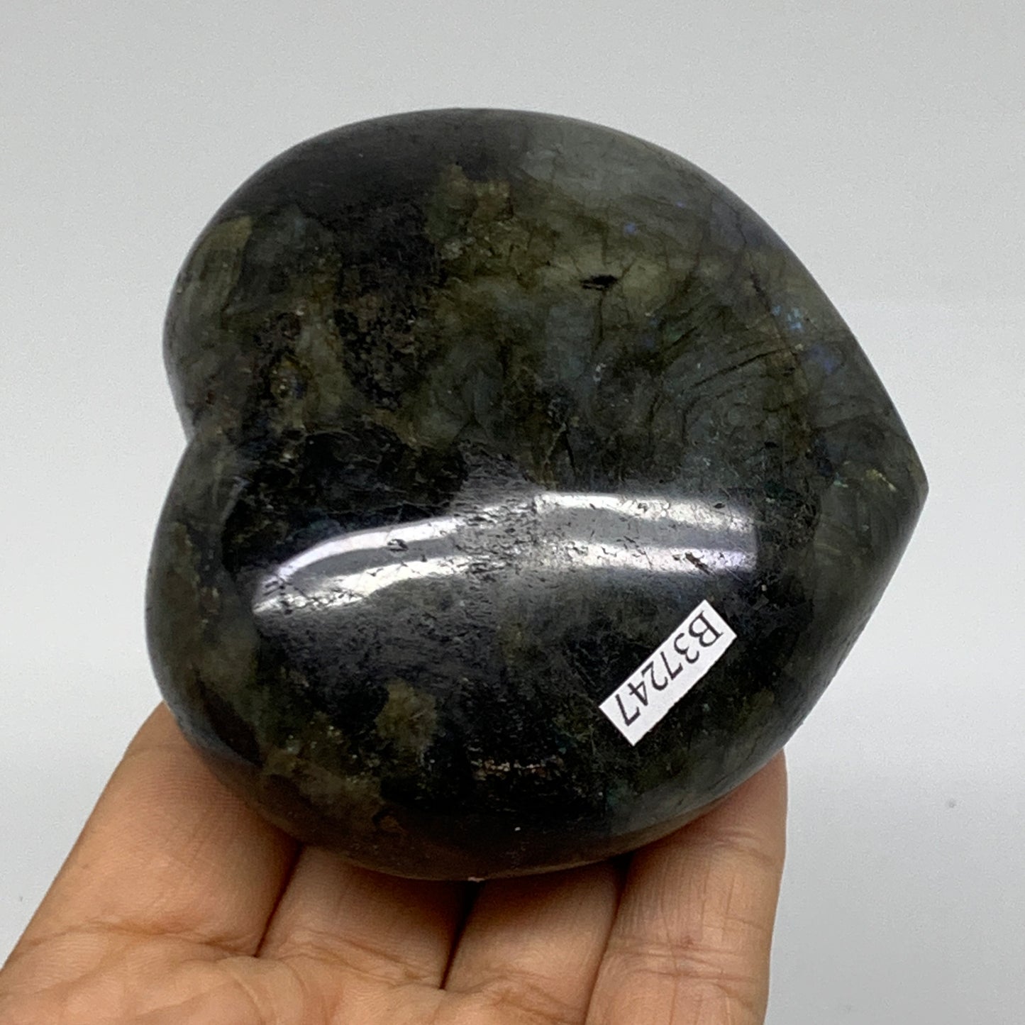 0.81 lbs, 3"x3.3"x1.5", Natural Labradorite Heart Polished Crystal, B37247