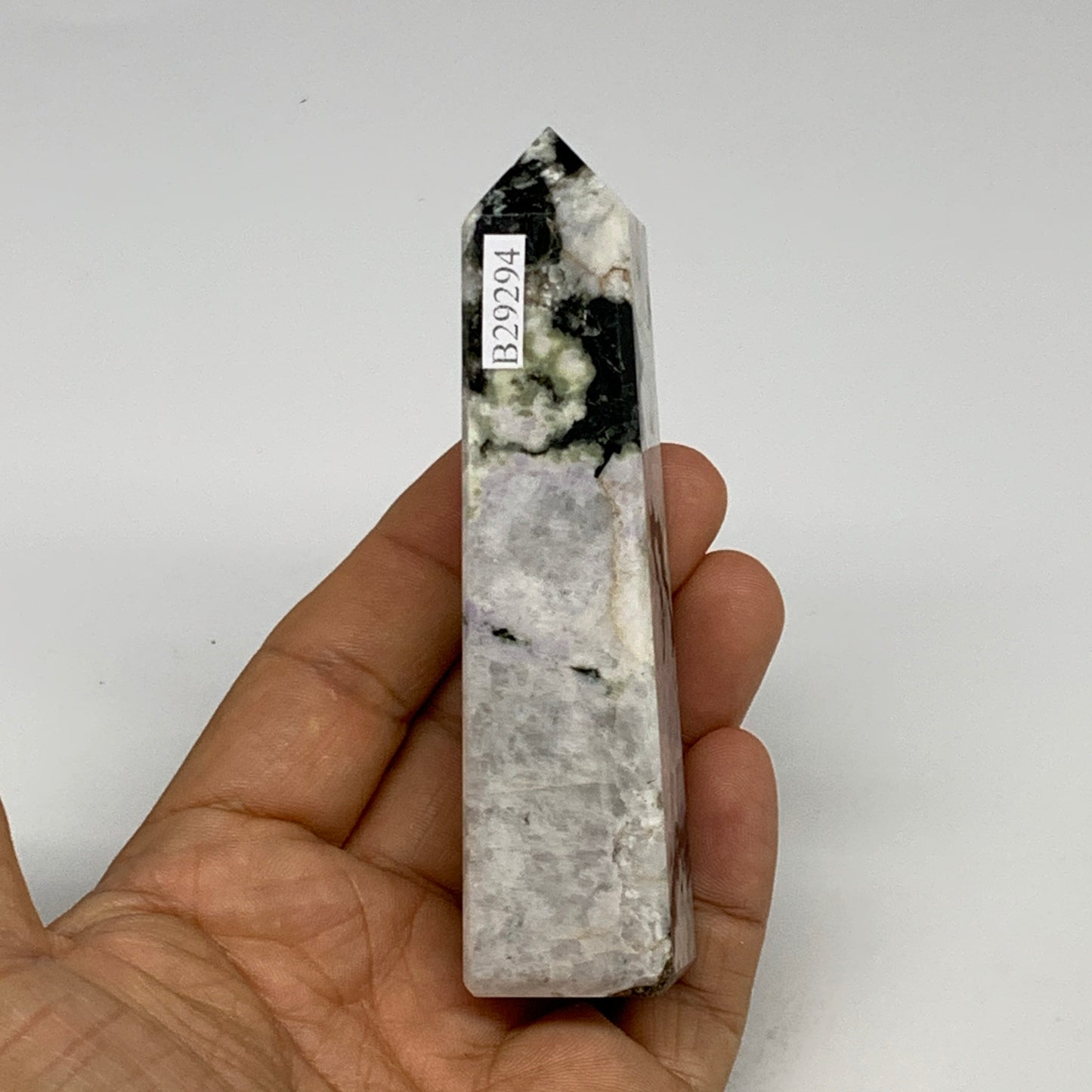 110.5g, 3.9"x0.9"x0.9" Rainbow Moonstone Tower Obelisk Point Crystal @India,B292