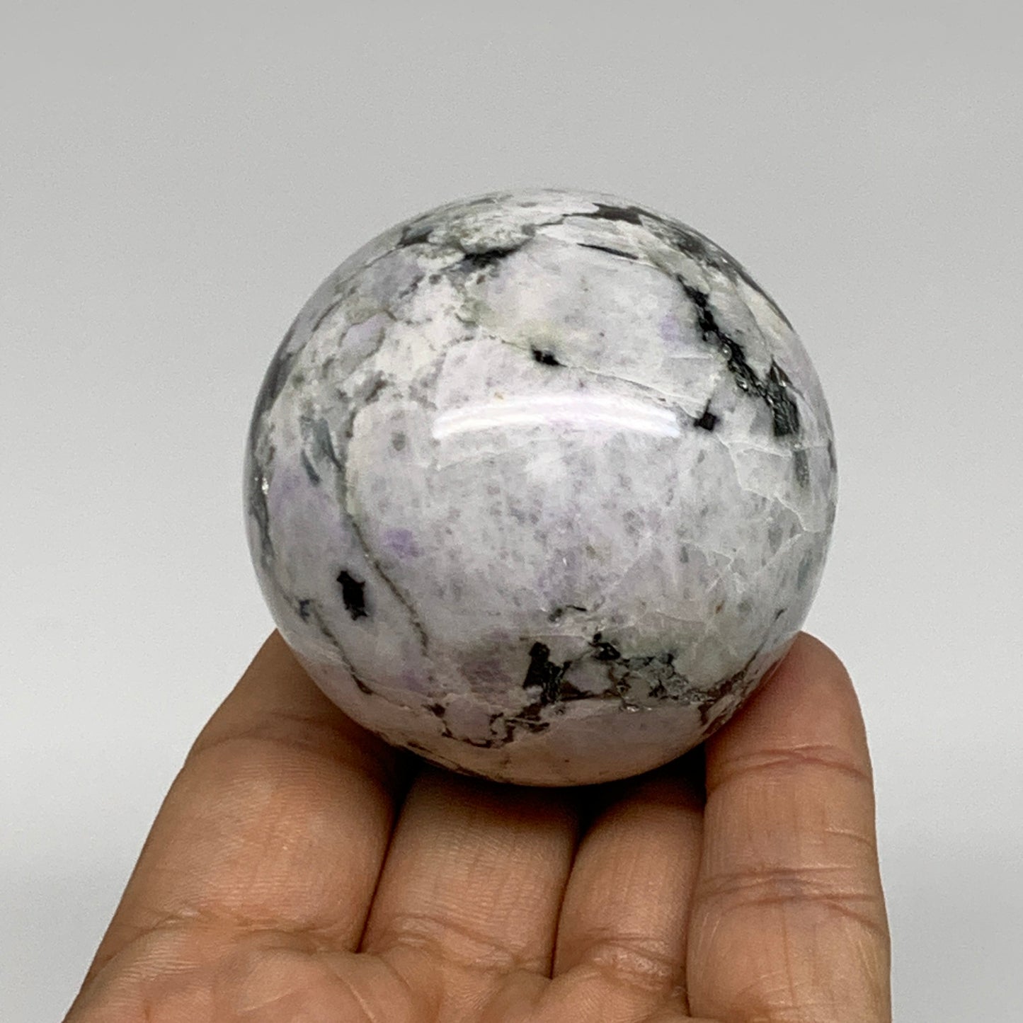 206.6g, 2.1"(53mm), Natural Rainbow Moonstone Sphere Ball Gemstone, B35027