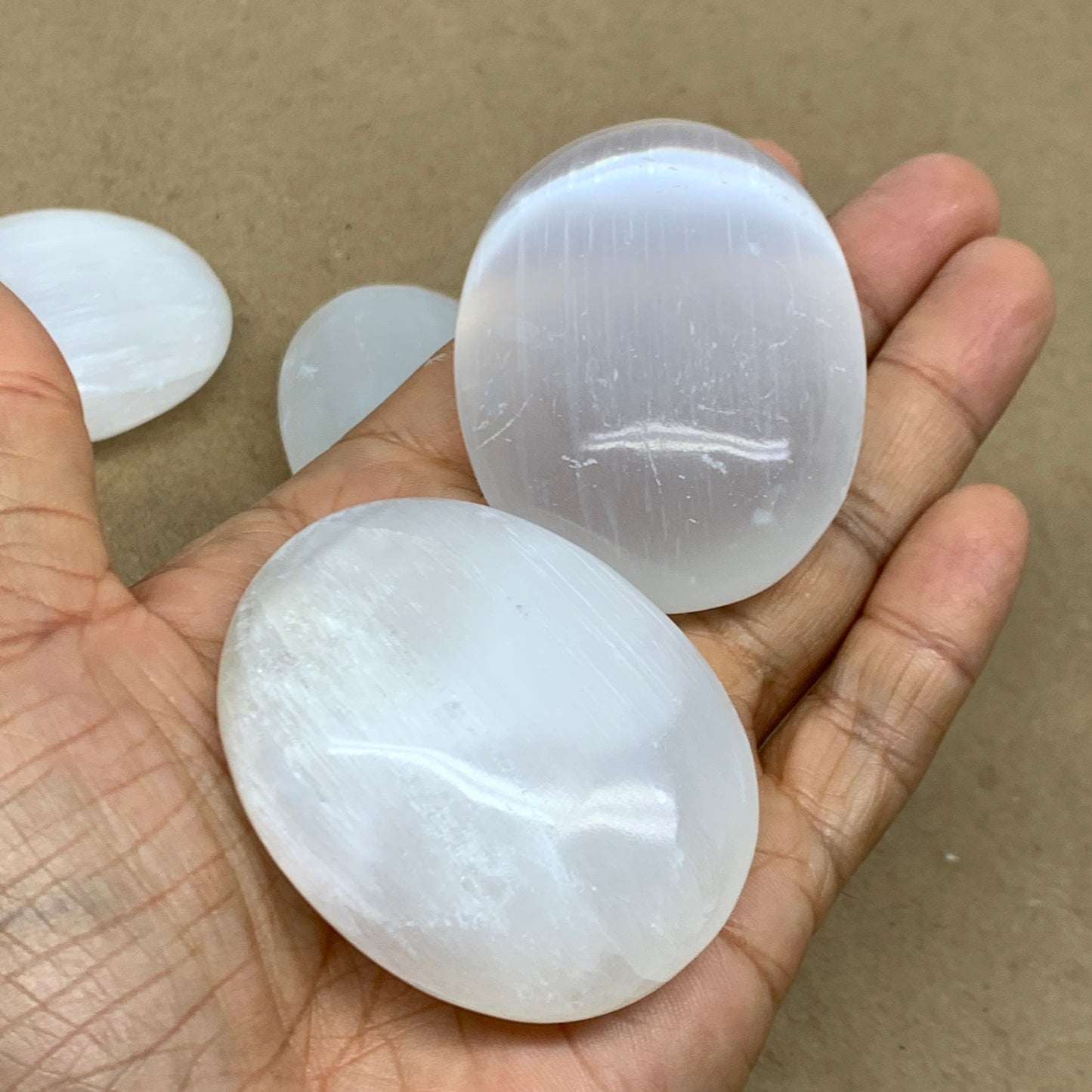 1pc, 2.2"x1.6"x0.7", White Selenite Palmstone Crystal Pillow Reiki, B36289