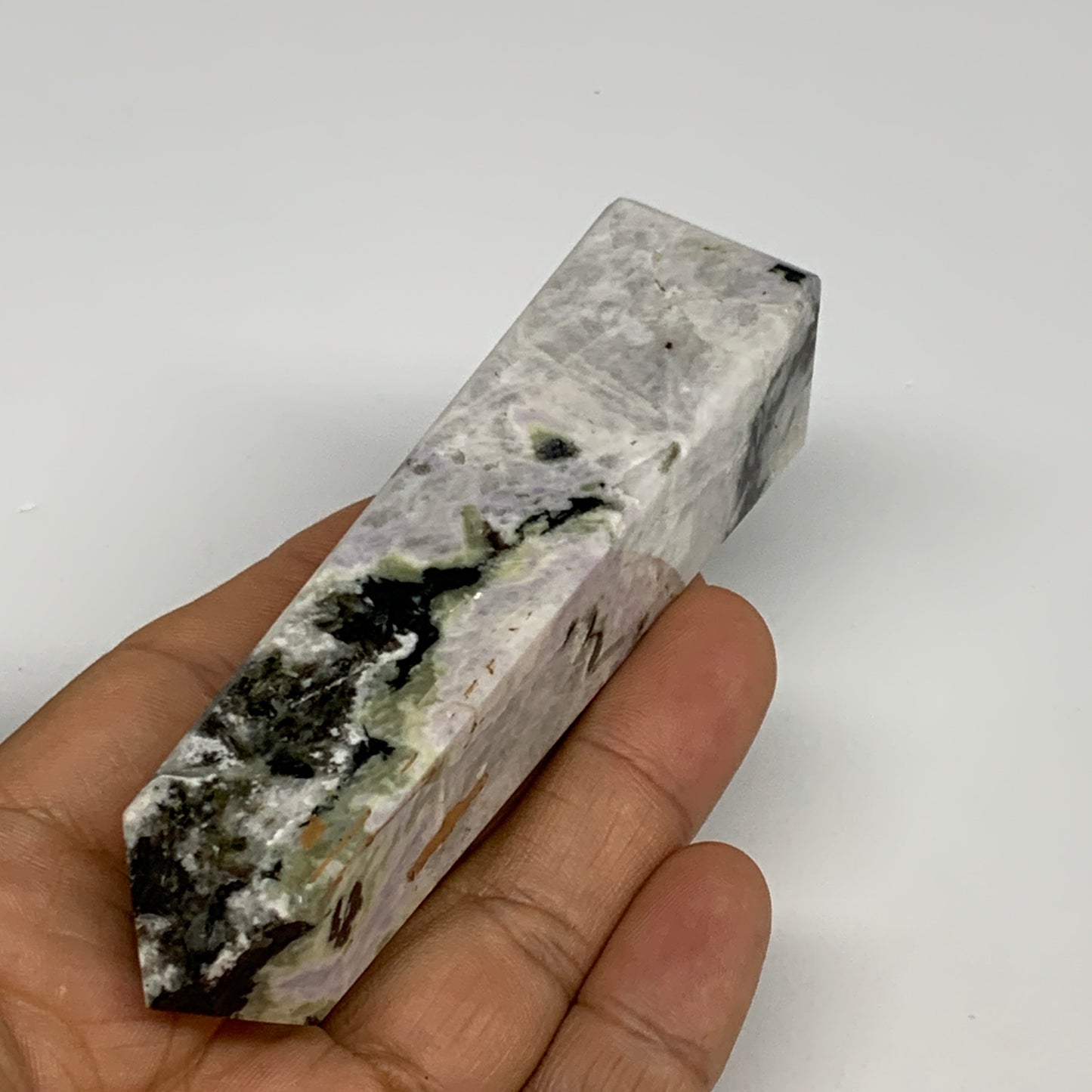 110.5g, 3.9"x0.9"x0.9" Rainbow Moonstone Tower Obelisk Point Crystal @India,B292